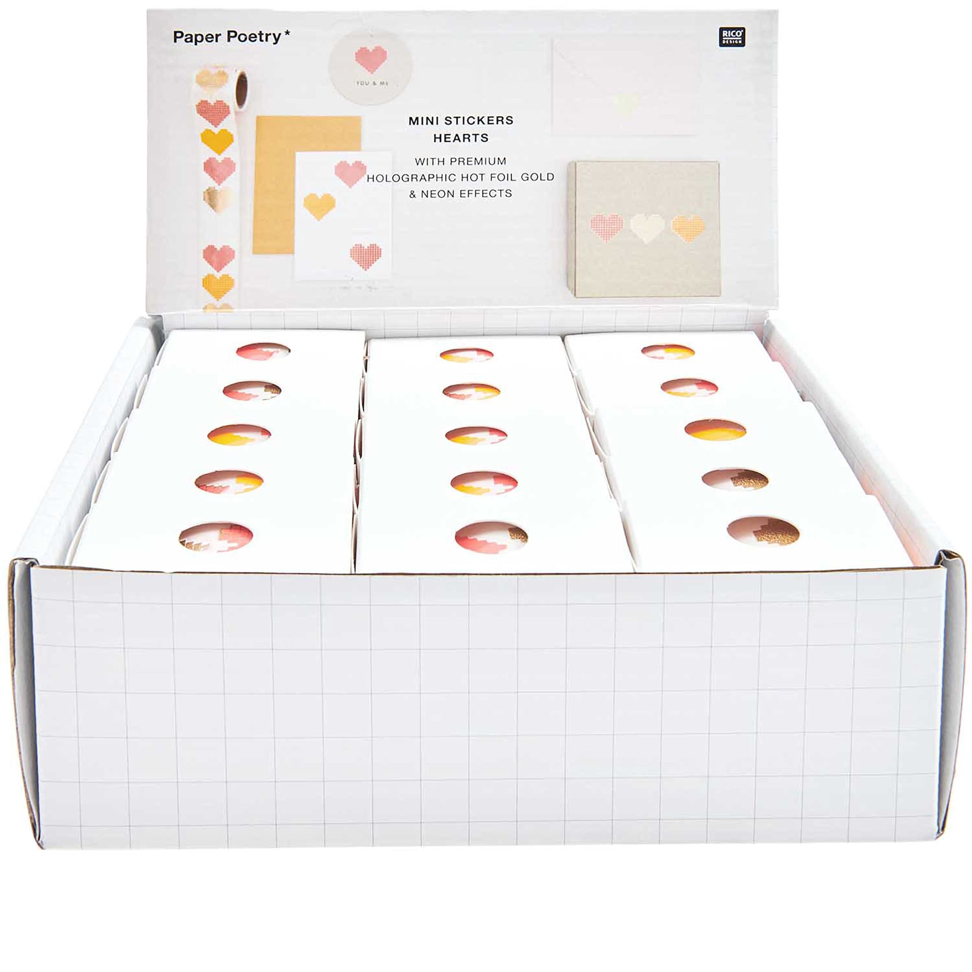 Rico Design Mini Sticker Roll P.O.P. Displays Hearts - 120 Stickers/Roll
