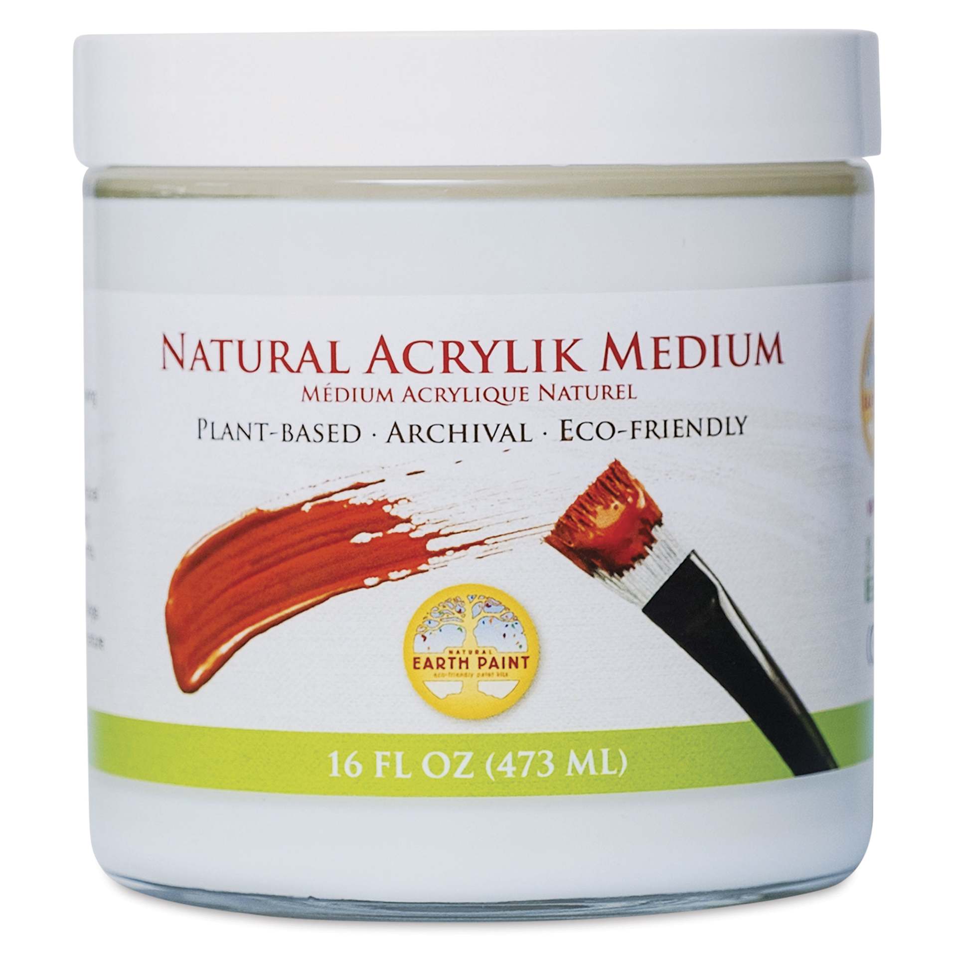 Natural Earth Paint Natural Acrylik Medium - 16 oz Glass Jar, front view