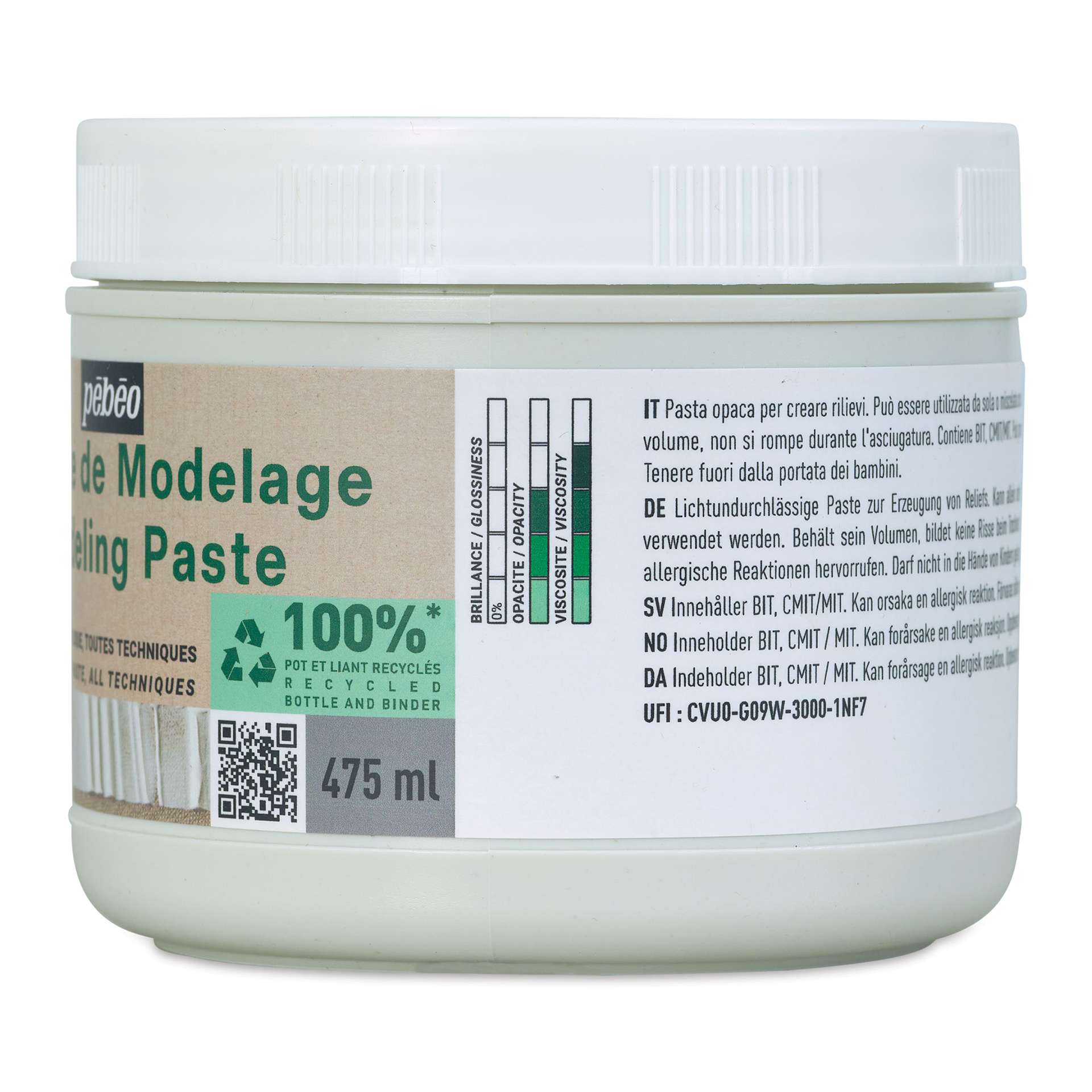 Pebeo Studio Green Modeling Paste - 475 ml side view