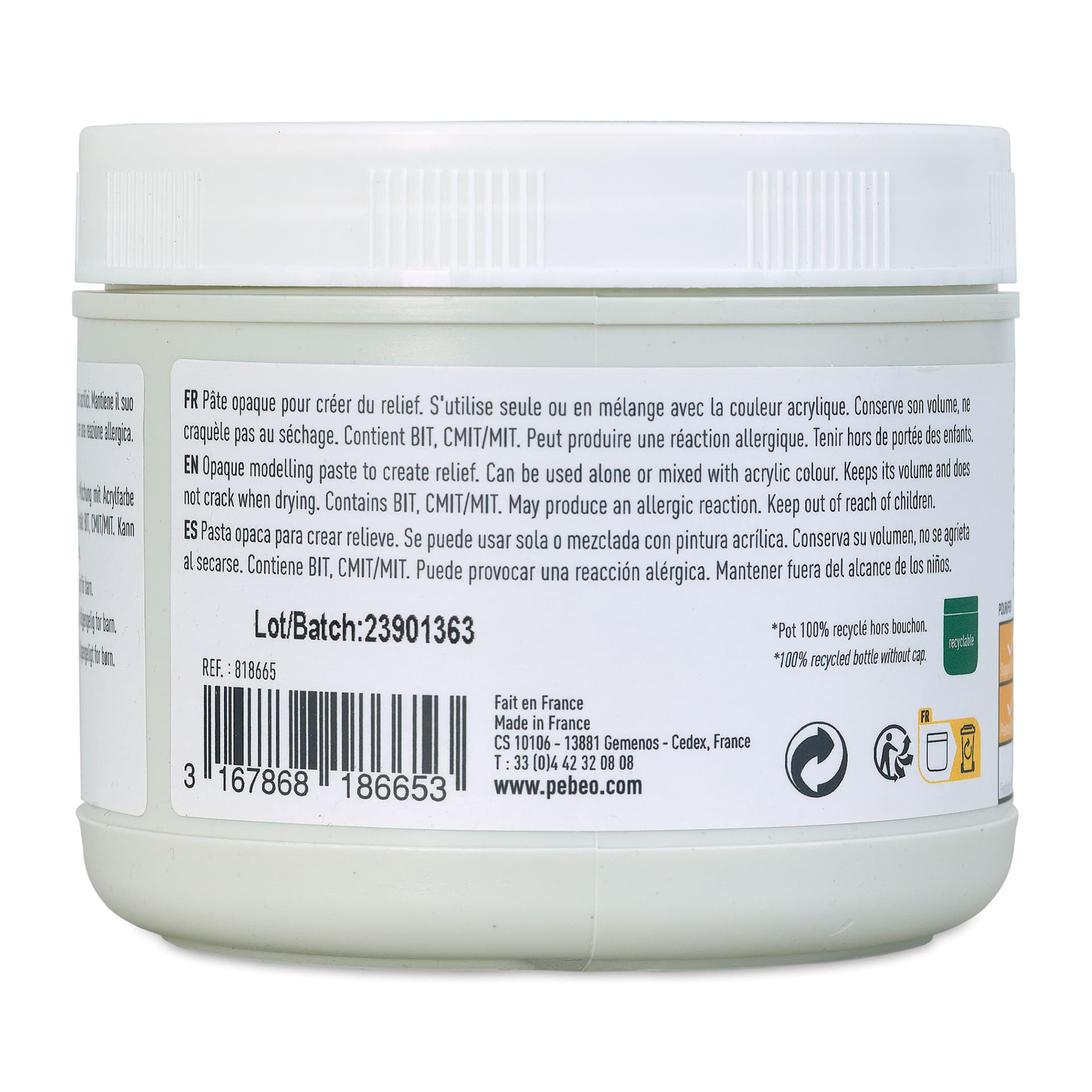 Pebeo Studio Green Modeling Paste - 475 ml back