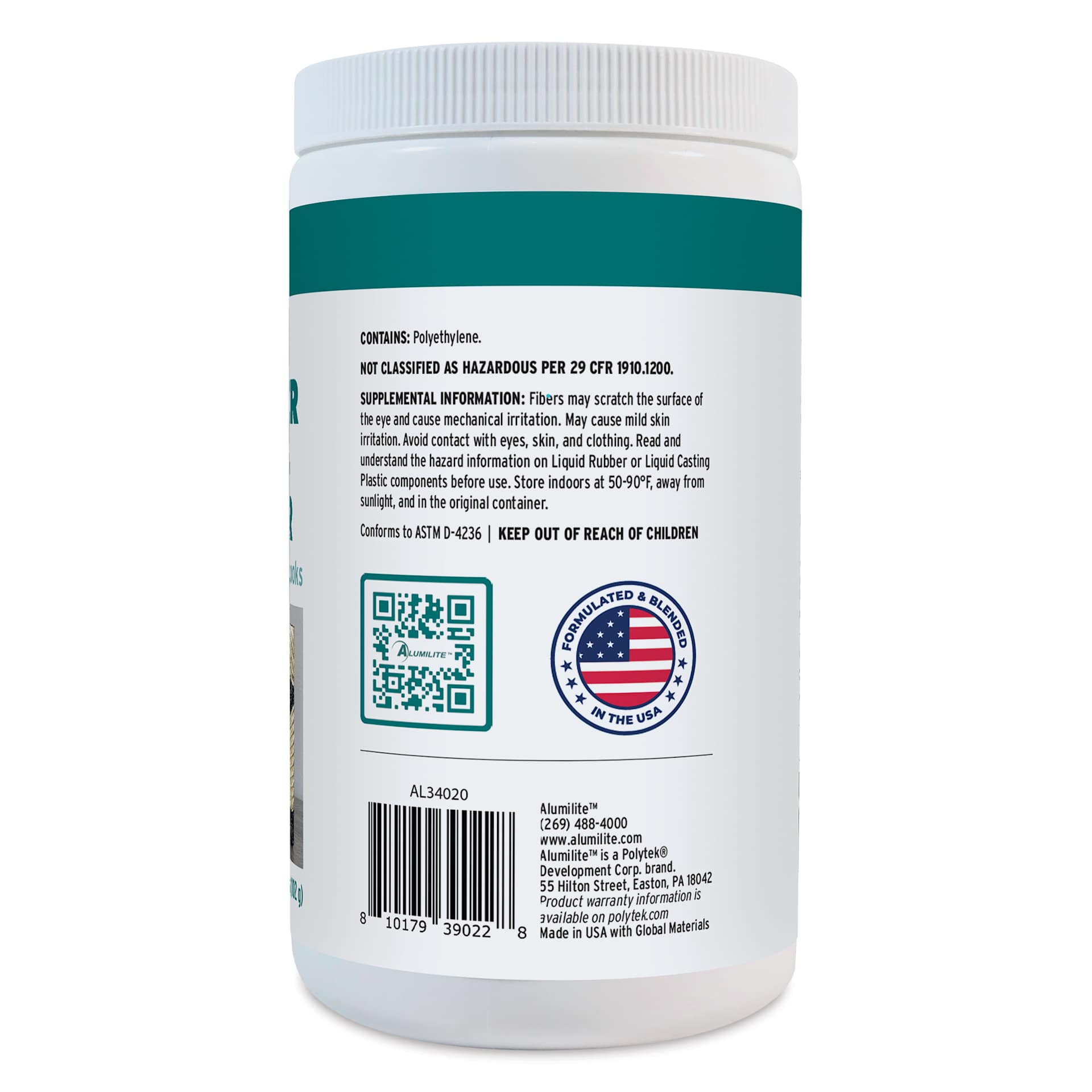Alumilite AlumiFiber Epoxy Resin Thickener - 3.6 oz, back of jar