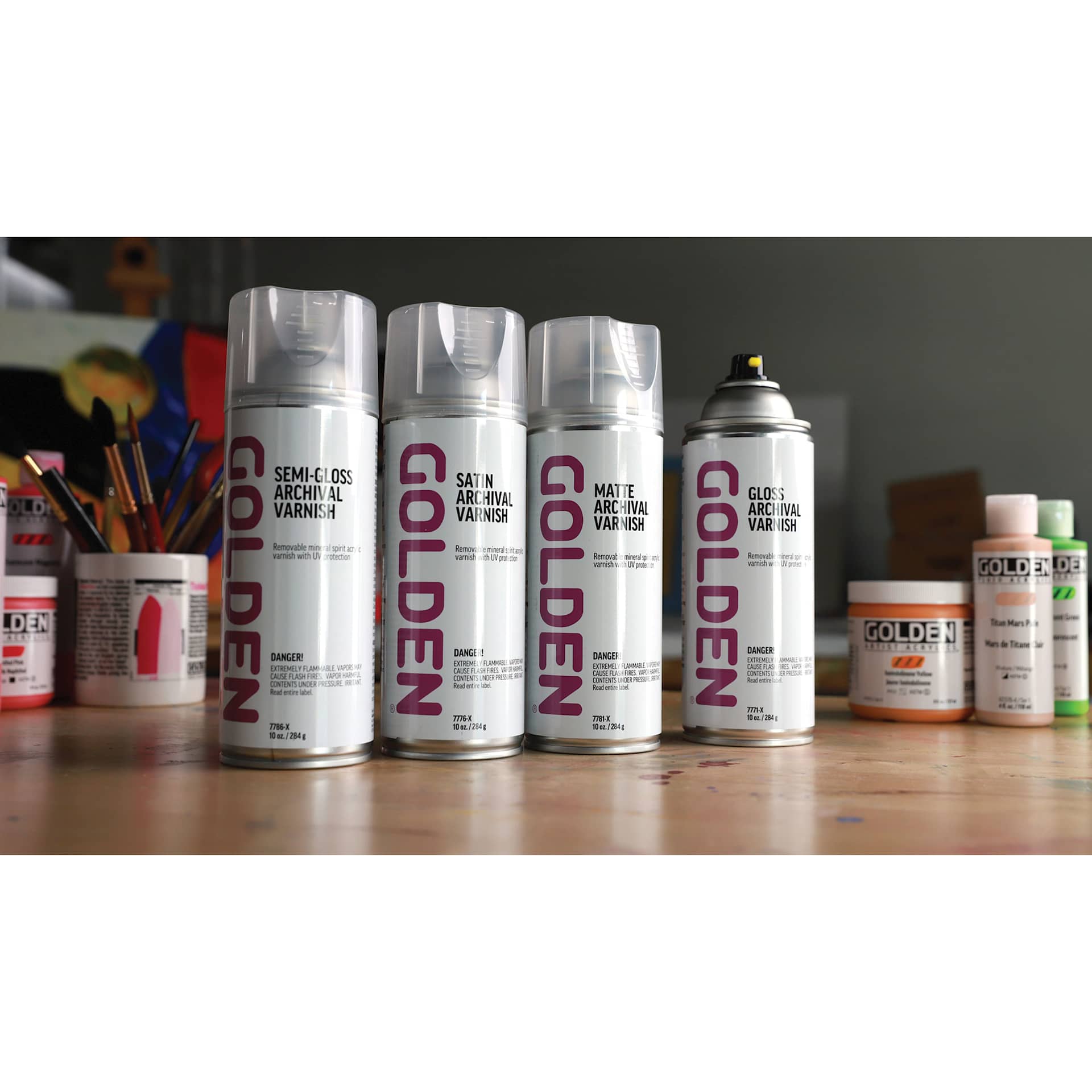 A selection of Golden MSA Archival Spray Varnishes A selection of Golden MSA Archival Spray Varnishes