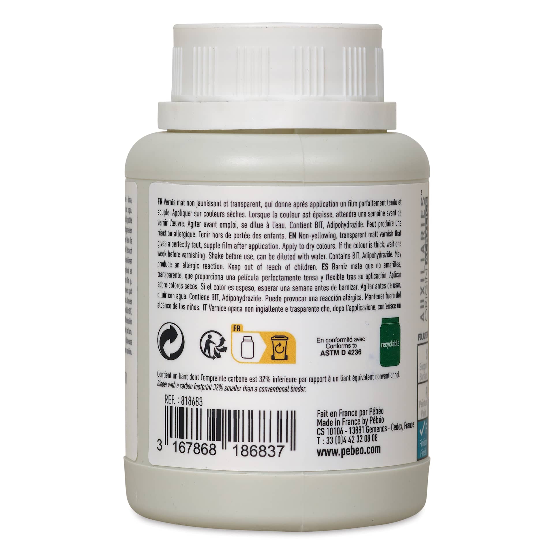 Pebeo Origin Acrylic Varnish - Matte, 225 ml, back Pebeo Origin Acrylic Varnish - Matte, 225 ml, back