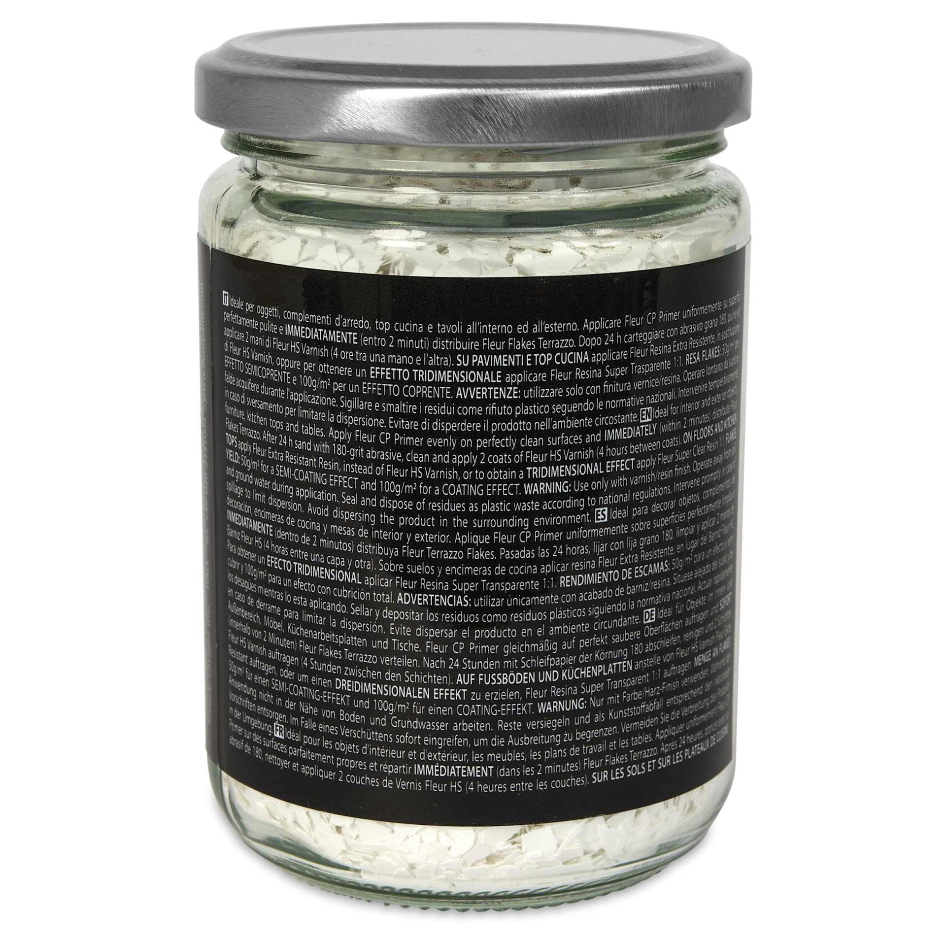 Fleur Terrazzo Effect Flakes - Moonstone, 200 g side of jar