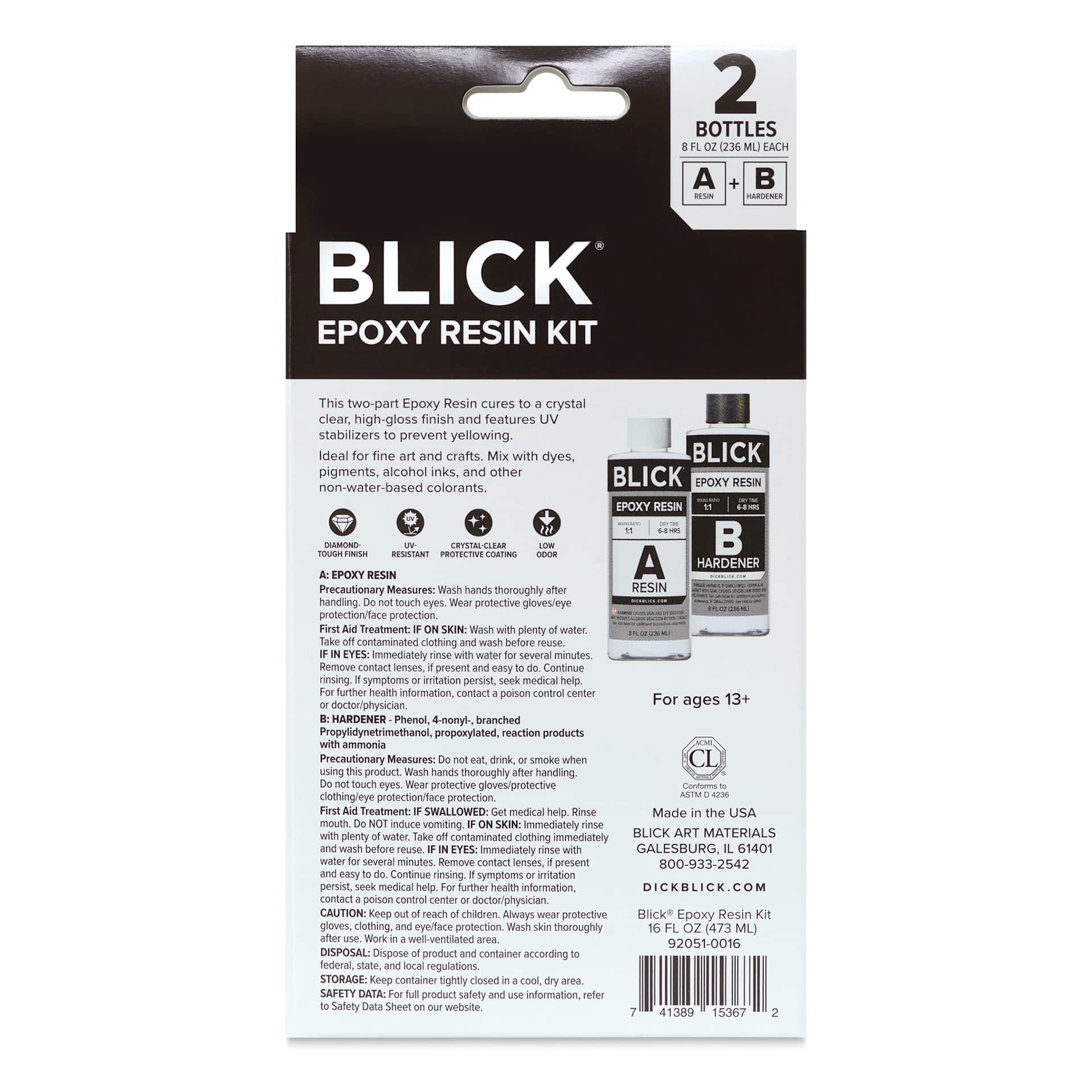 Back of packaging Blick Epoxy Resin Kit - 16 oz