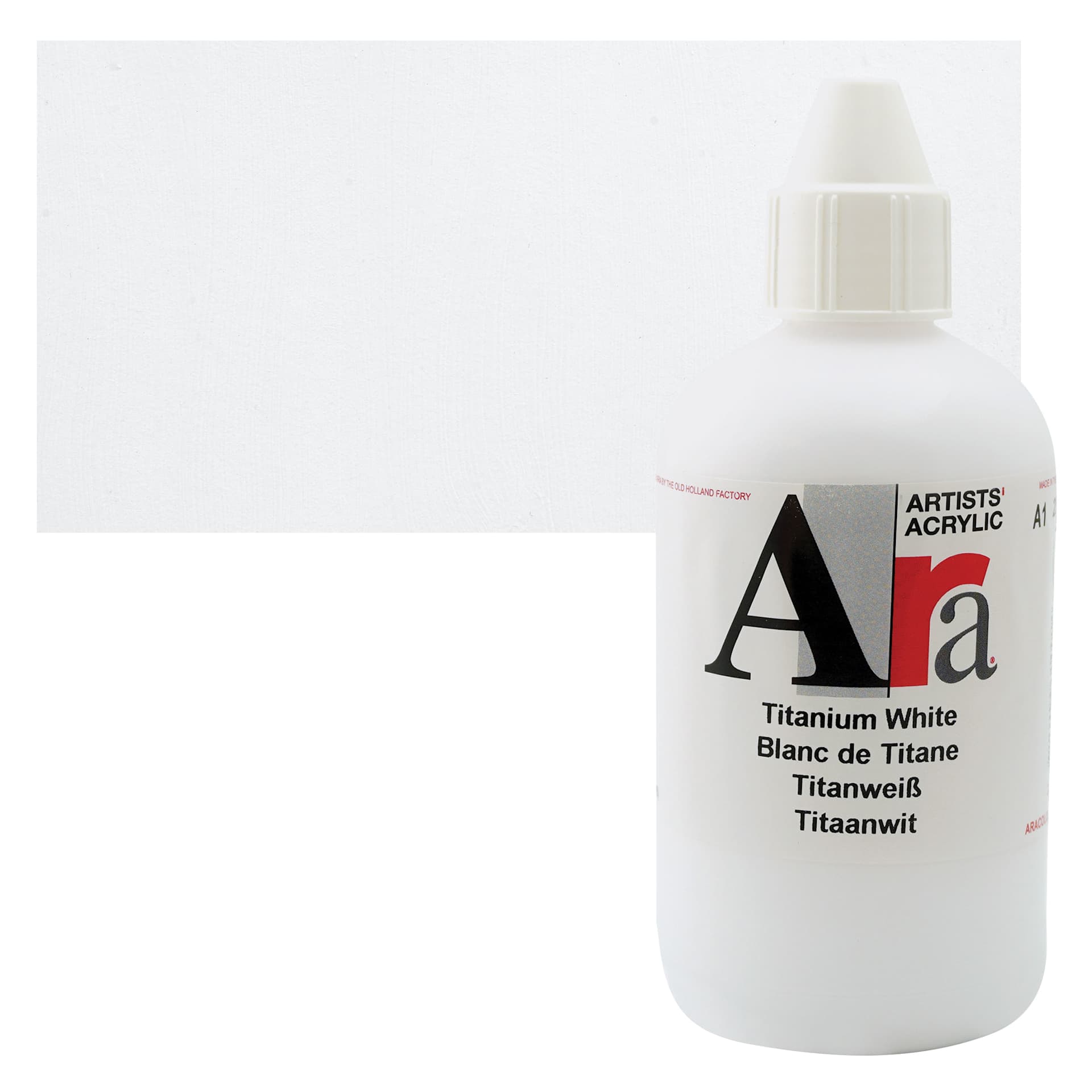 Ara Artists’ Acrylic Paint - Titanium White, 250 ml bottle and swatch