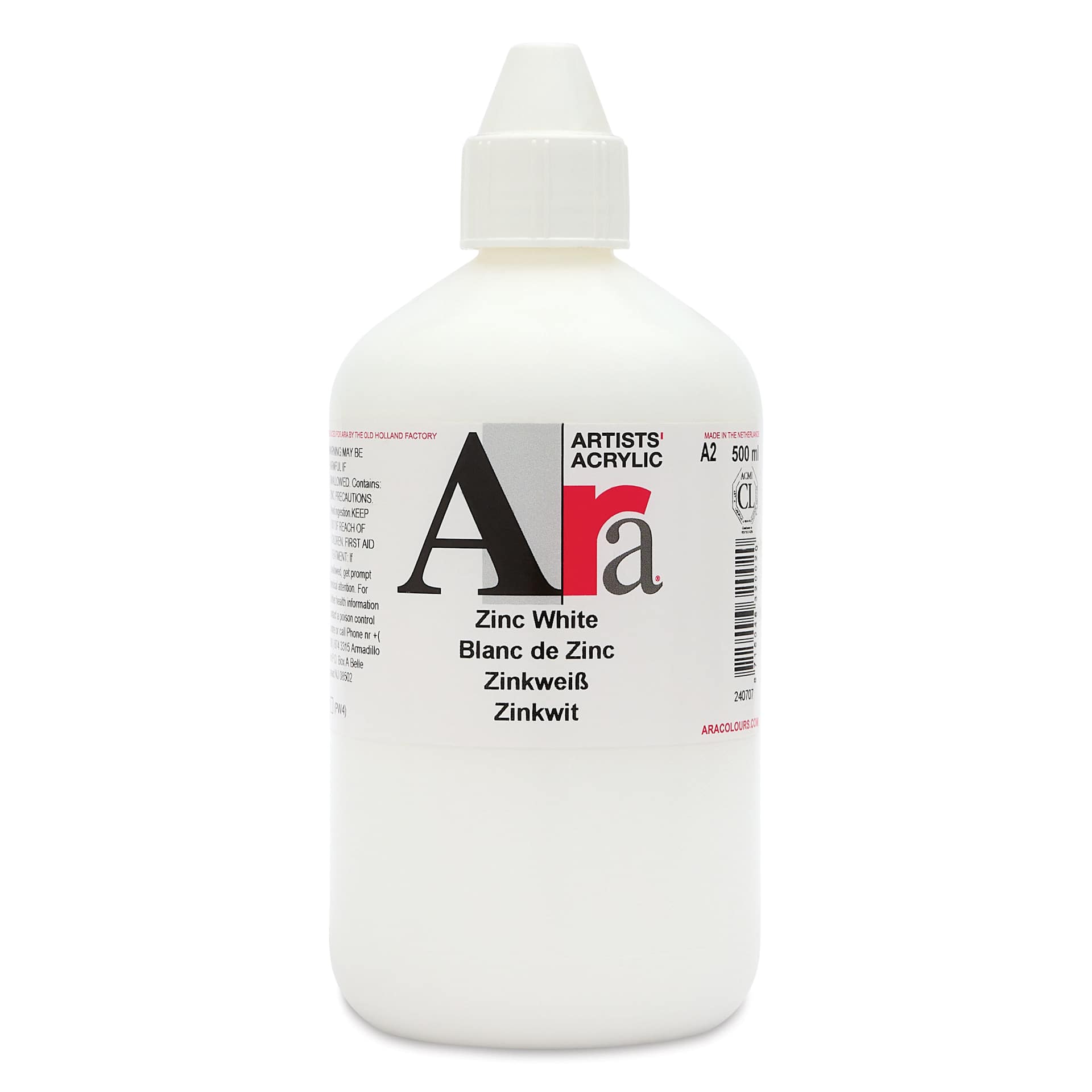 Ara Artists’ Acrylic Paint - Zinc White, 500 ml bottle