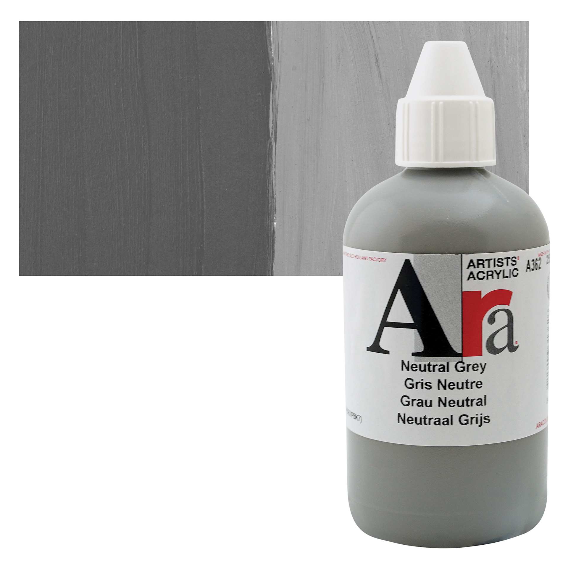 Ara Artists’ Acrylic Paint - Neutral Grey, 250 ml bottle and swatch