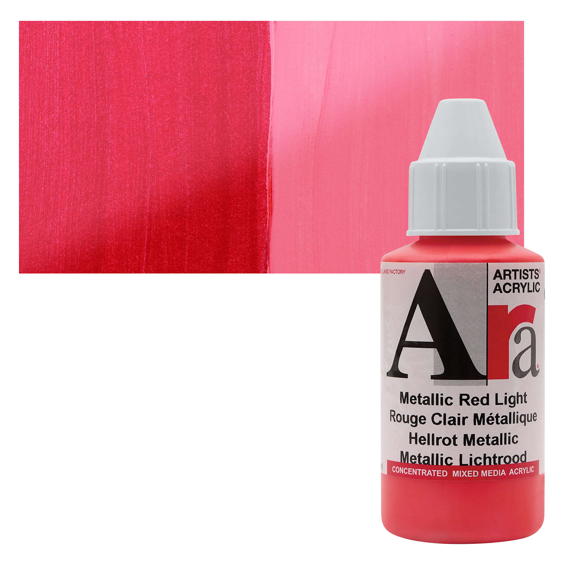 Ara Artists’ Acrylic Paint - Metallic Red Light, 100 ml bottle and swatch