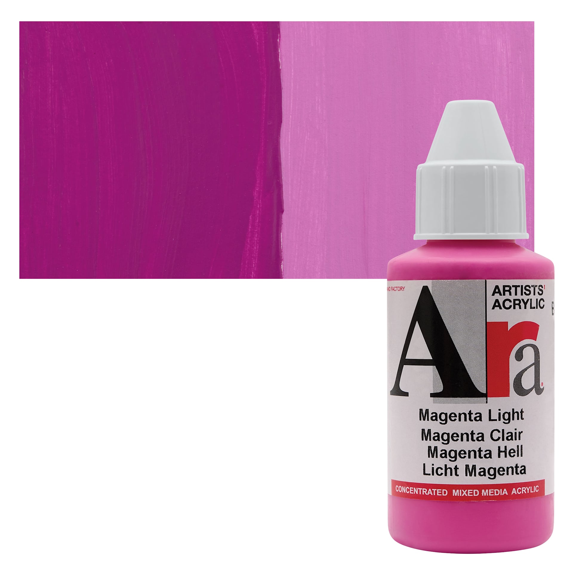 Ara Artists’ Acrylic Paint - Light Magenta, 100 ml bottle and swatch
