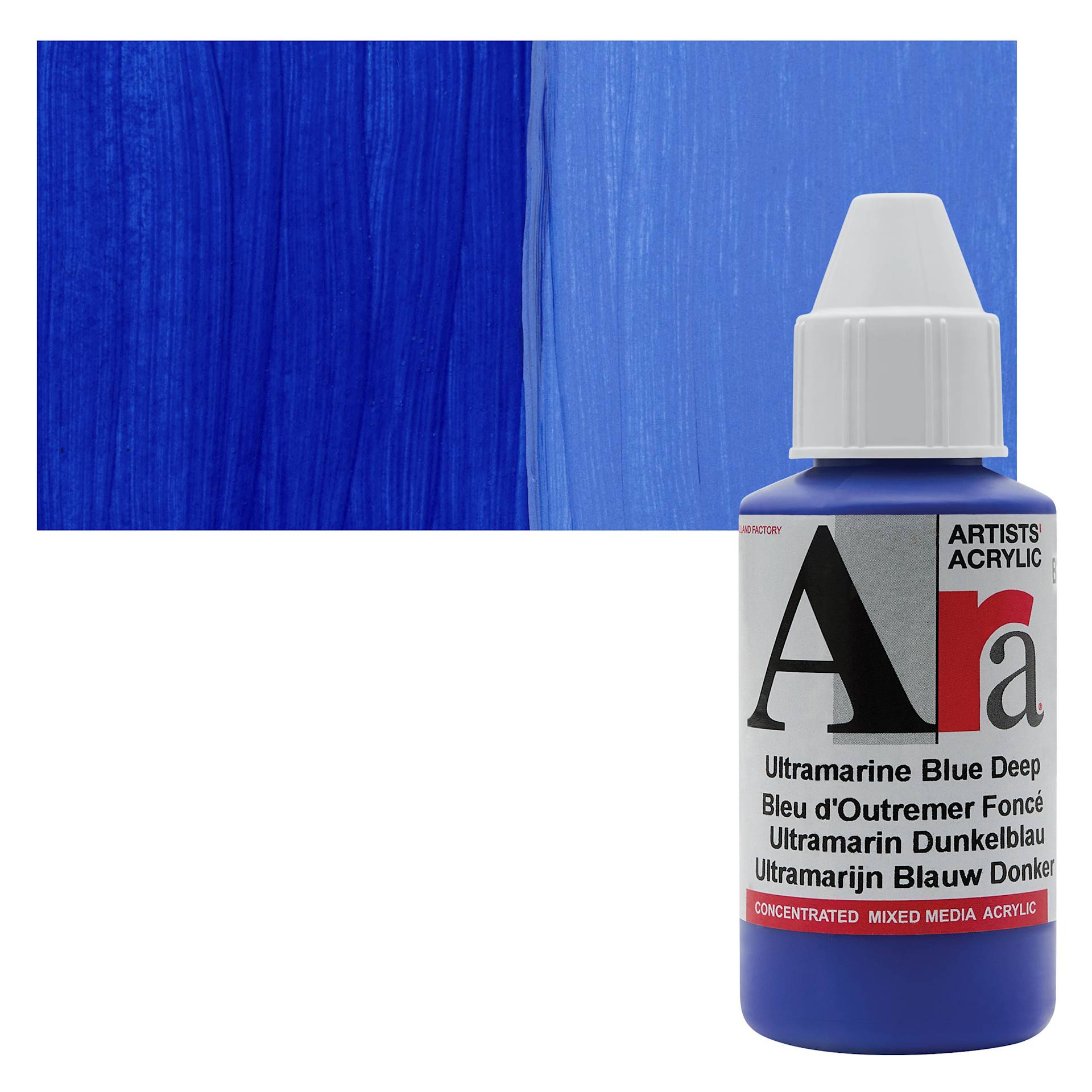 Ara Artists’ Acrylic Paint - Ultramarine Blue Deep, 100 ml bottle and swatch