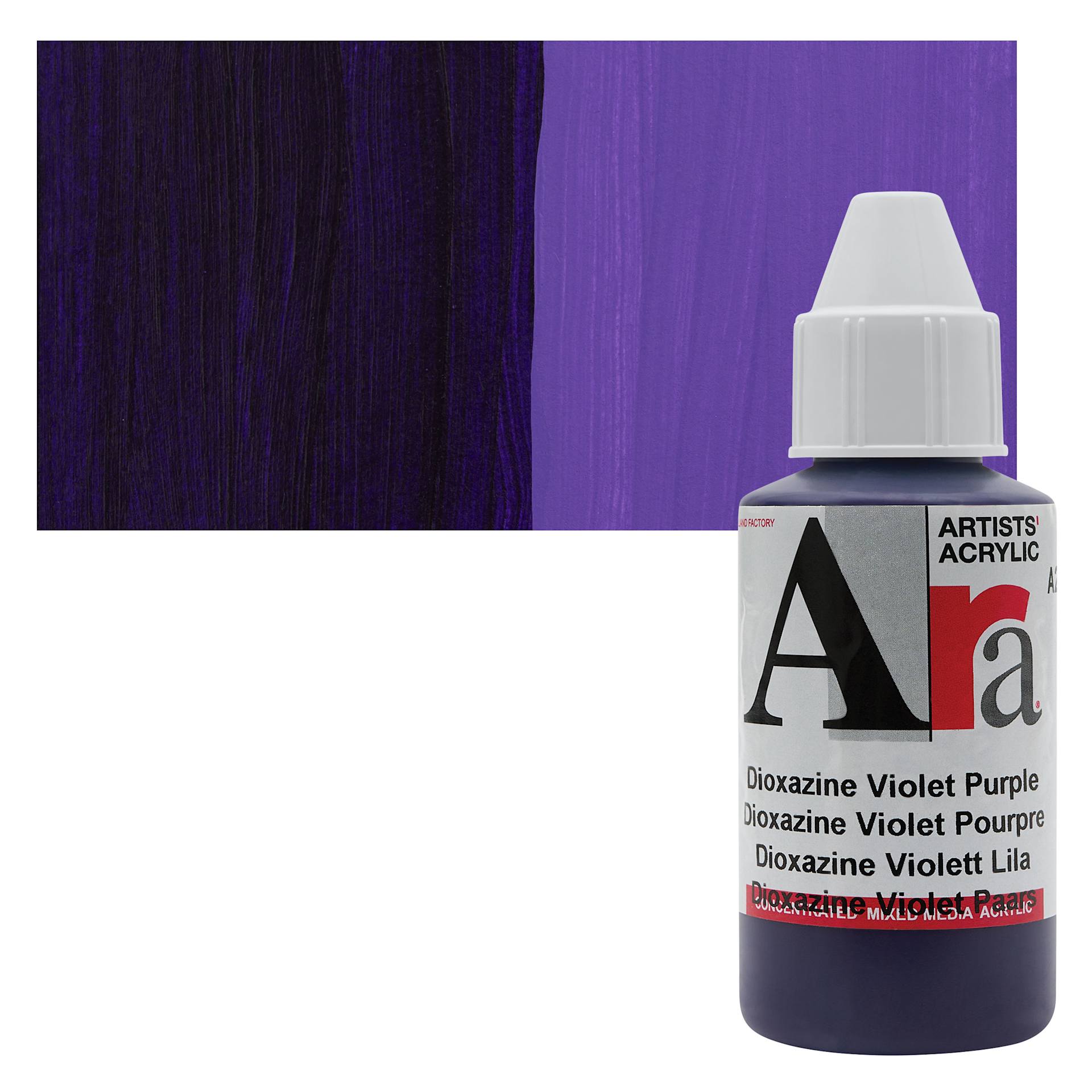 Ara Artists’ Acrylic Paint - Dioxazine Violet Purple, 100 ml bottle and swatch