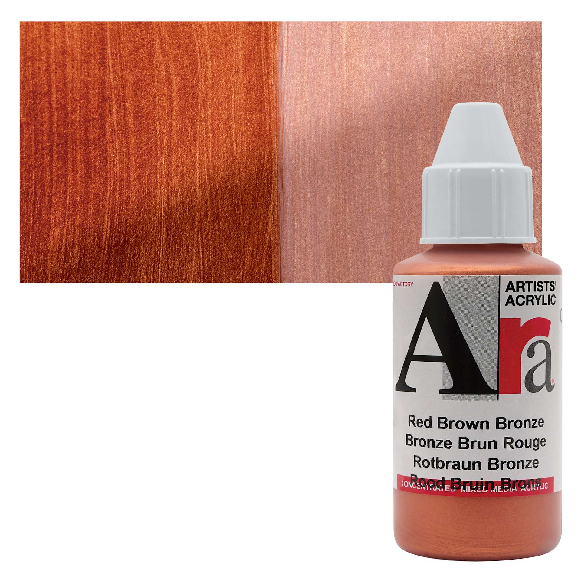 Ara Artists’ Acrylic Paint - Red Brown Bronze, 100 ml bottle and swatch