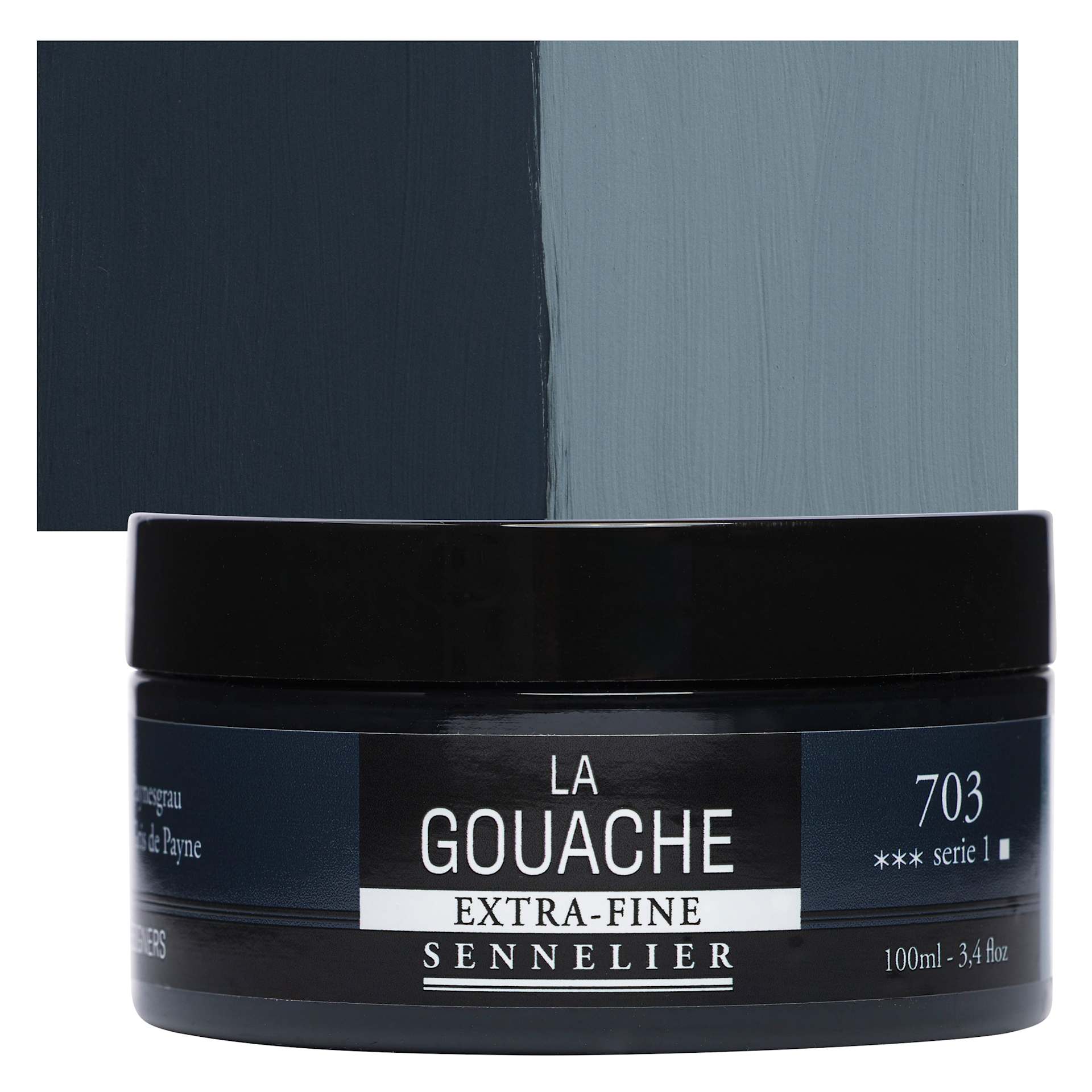 Sennelier Extra Fine Gouache - Payne’s Grey, 100 ml Jar and swatch