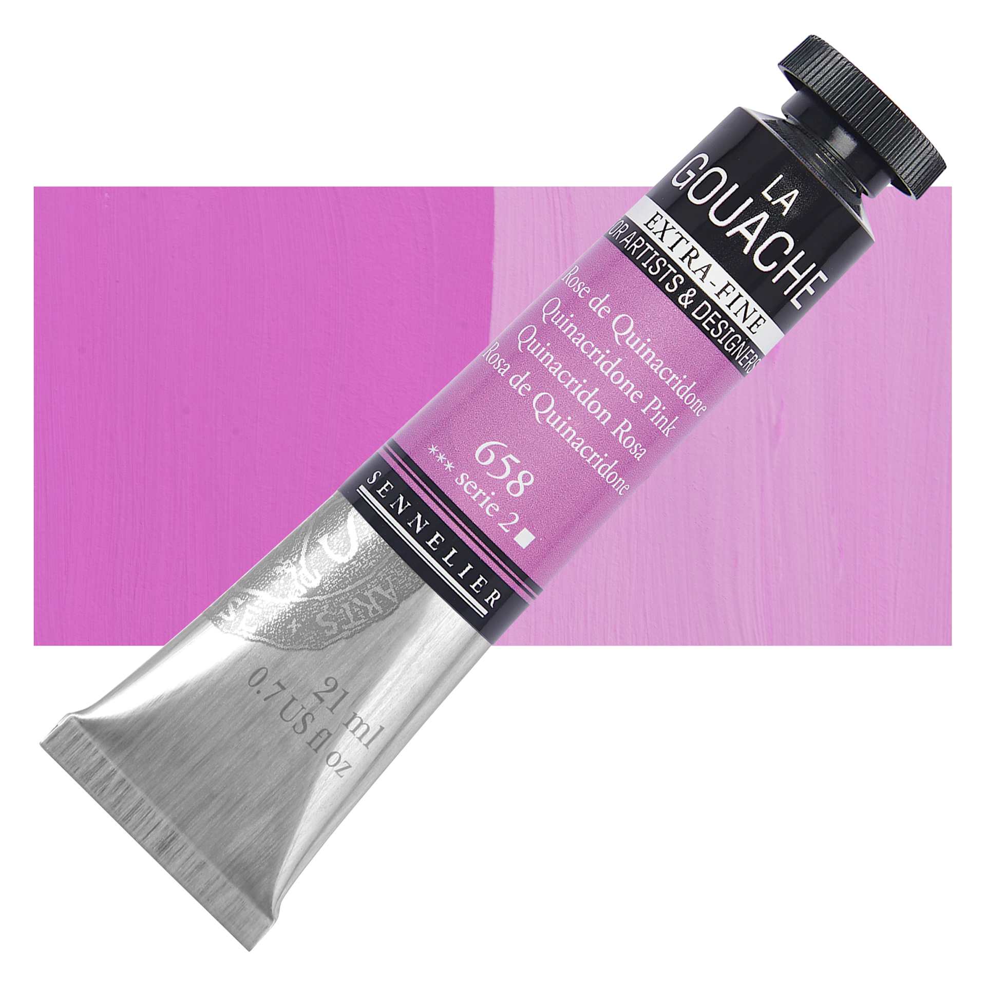 Sennelier Extra Fine Gouache - Quinacridone Pink, 21 ml Tube and swatch