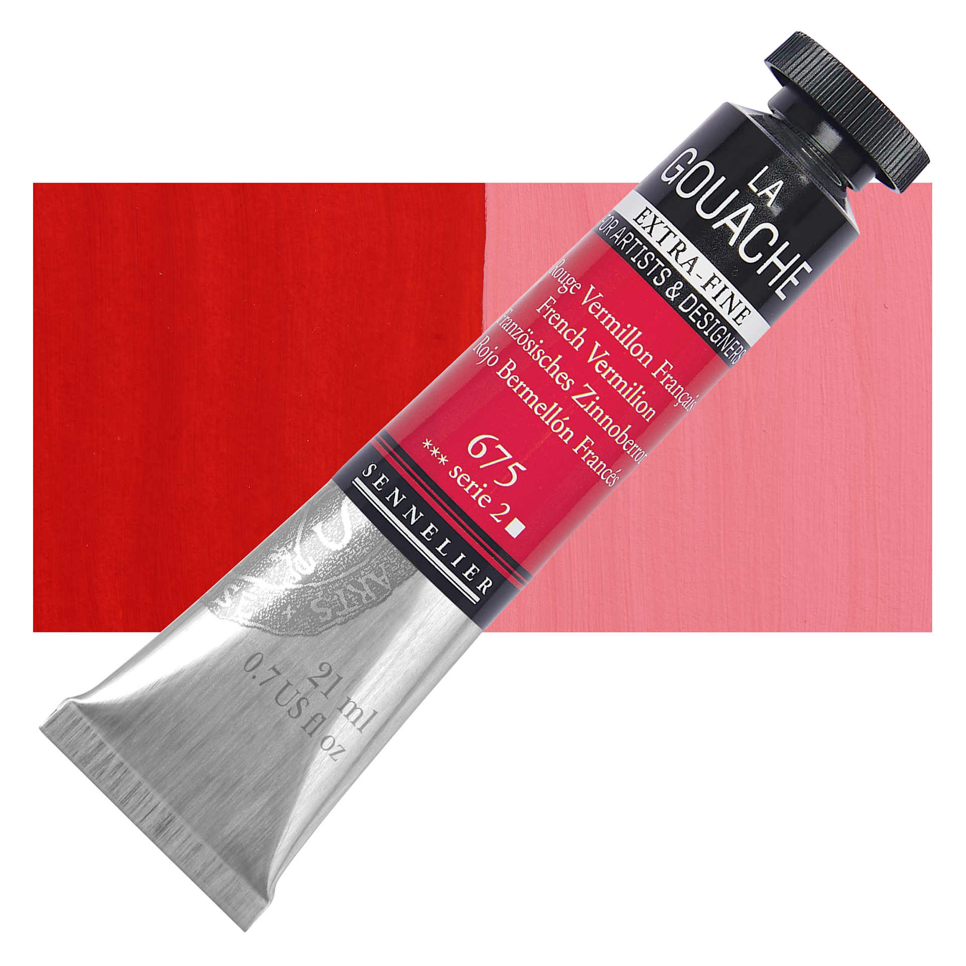 Sennelier Extra Fine Gouache - French Vermilion, 21 ml Tube and swatch