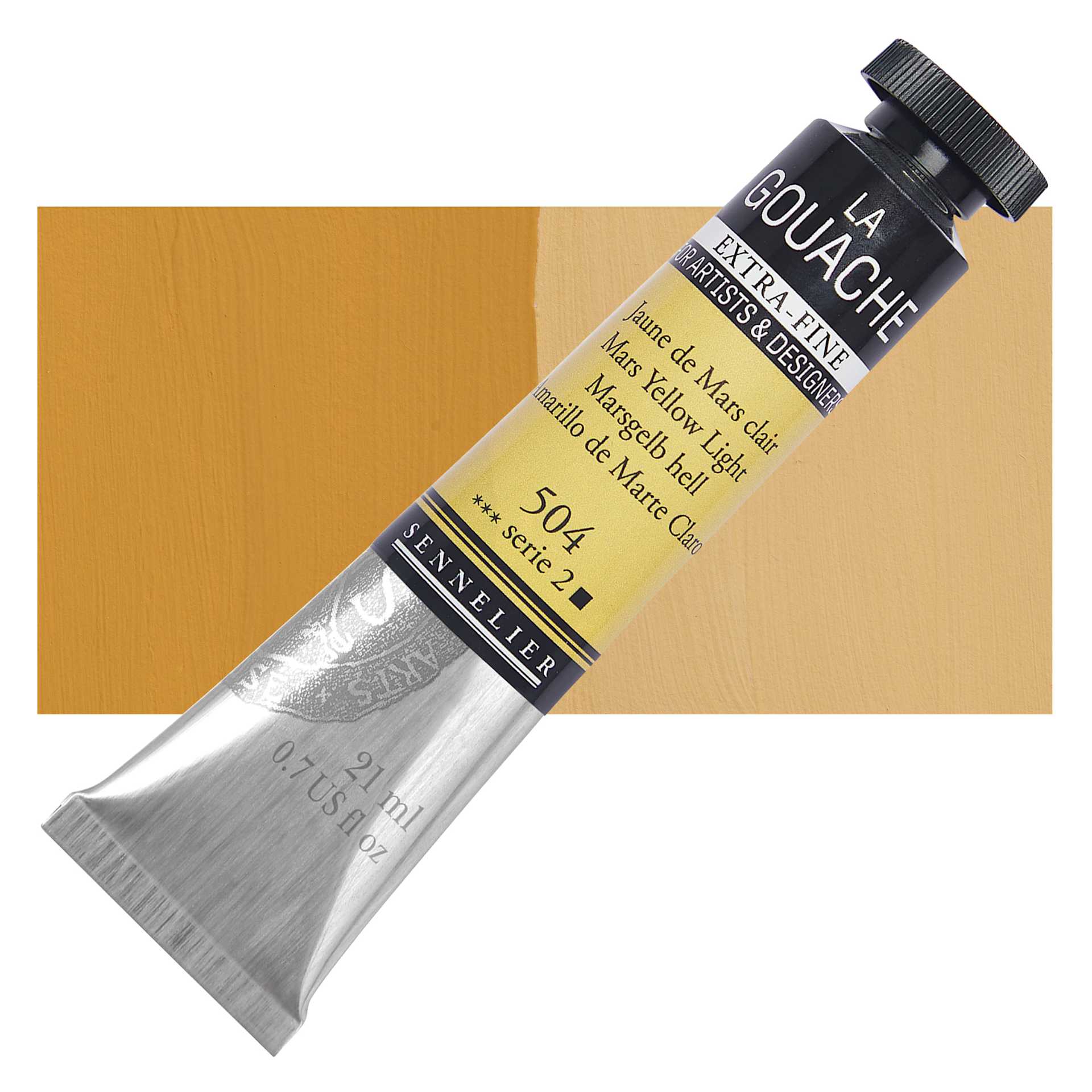 Sennelier Extra Fine Gouache - Mars Yellow Light, 21 ml Tube and swatch