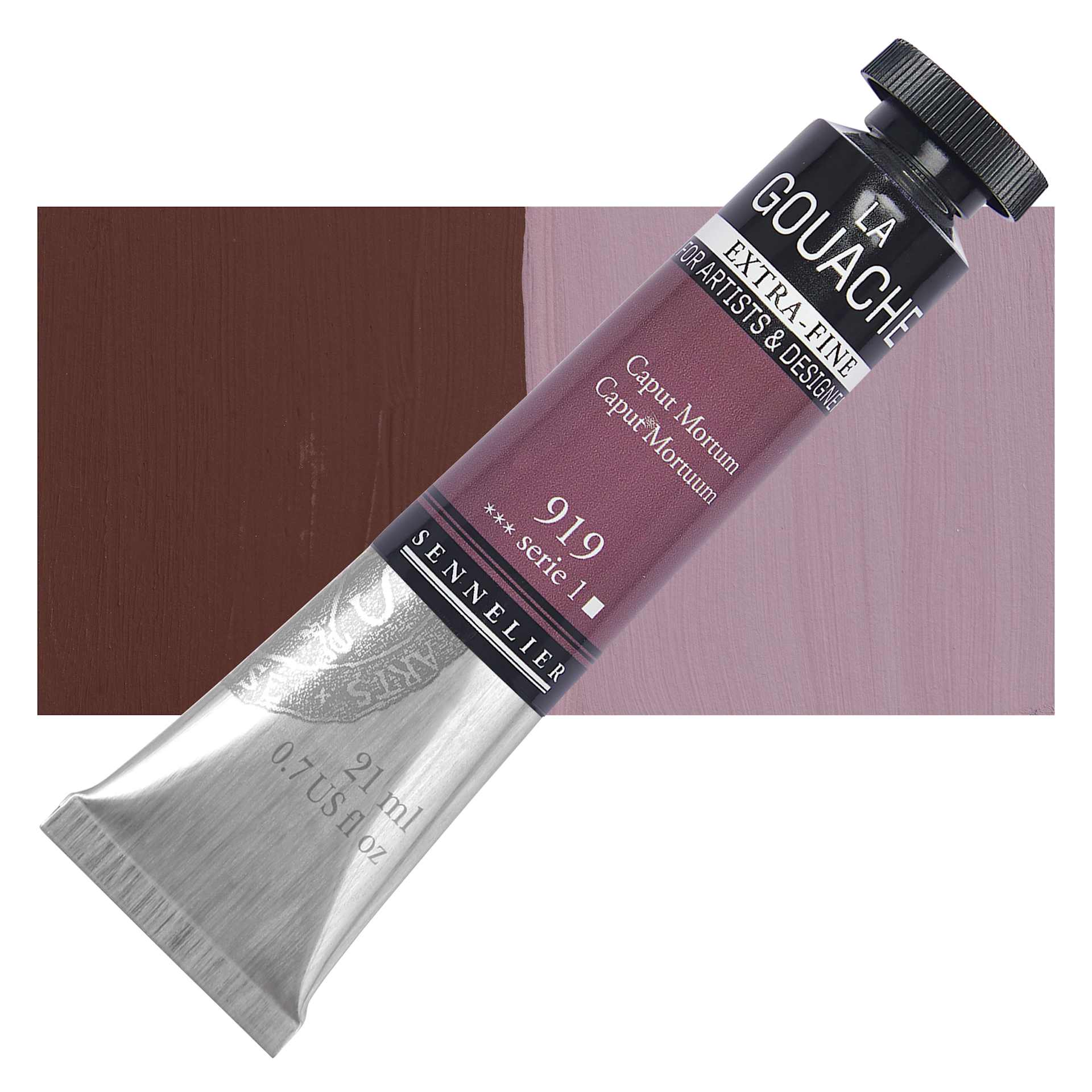 Sennelier Extra Fine Gouache - Caput Mortuum, 21 ml Tube and swatch
