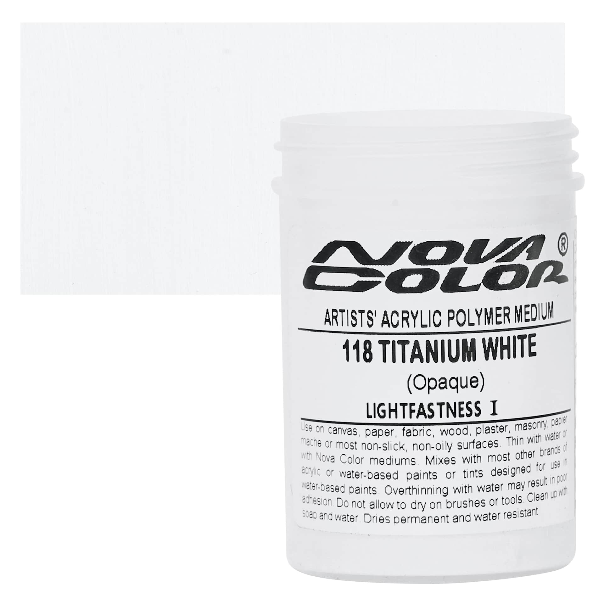 Nova Color Artists’ Acrylic Polymer Paint - Titanium White, 118 ml Jar and swatch