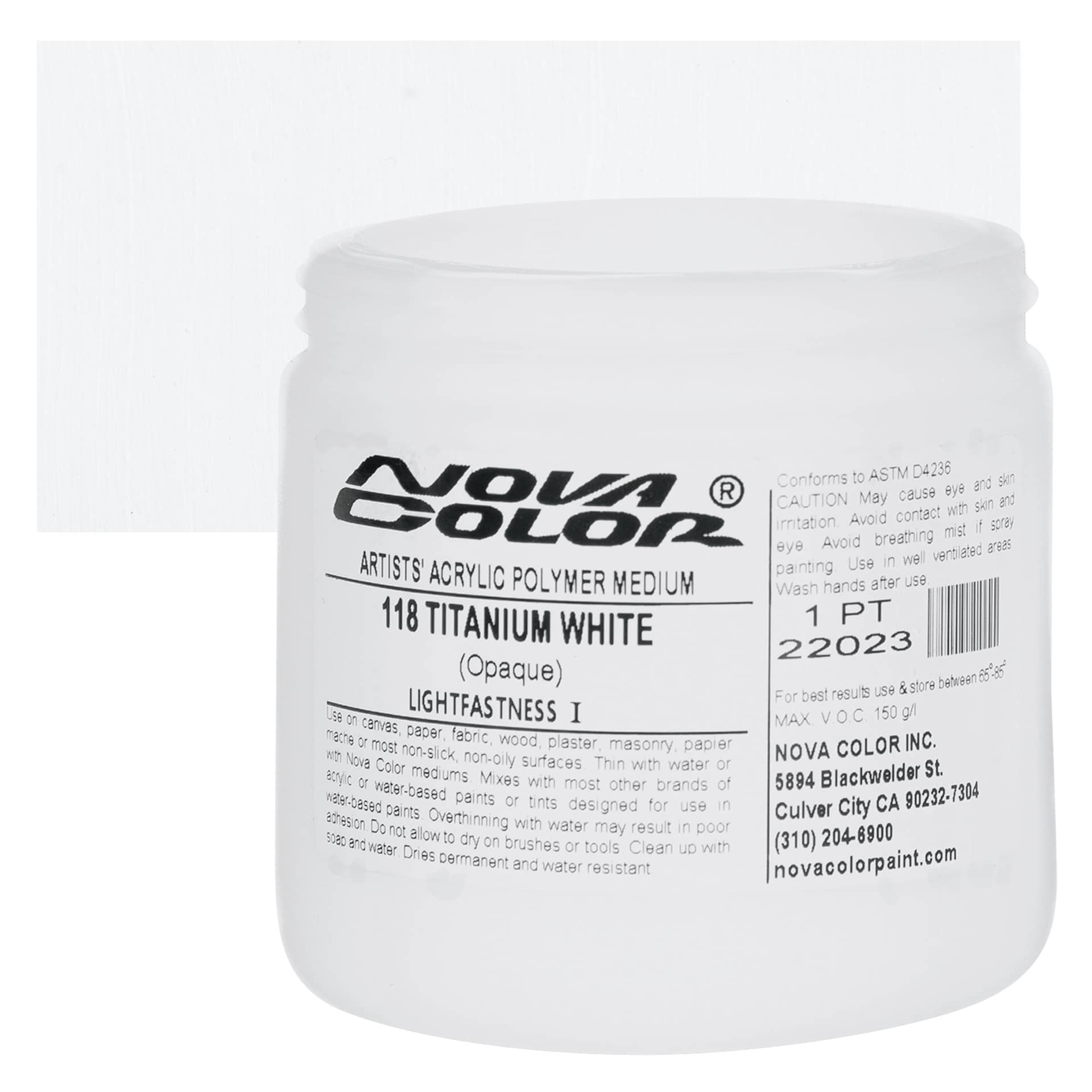Nova Color Artists’ Acrylic Polymer Paint - Titanium White, 473 ml Jar and swatch