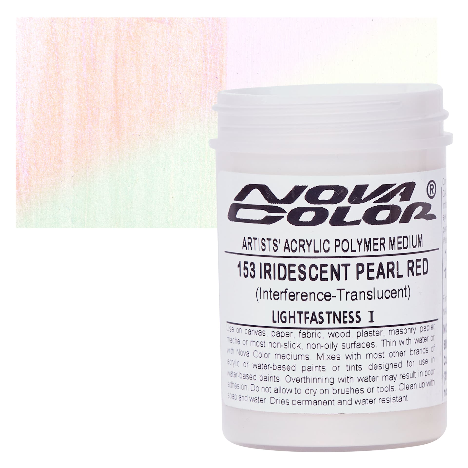 Nova Color Artists’ Acrylic Polymer Paint - Iridescent Pearl Red, 118 ml Jar and swatch