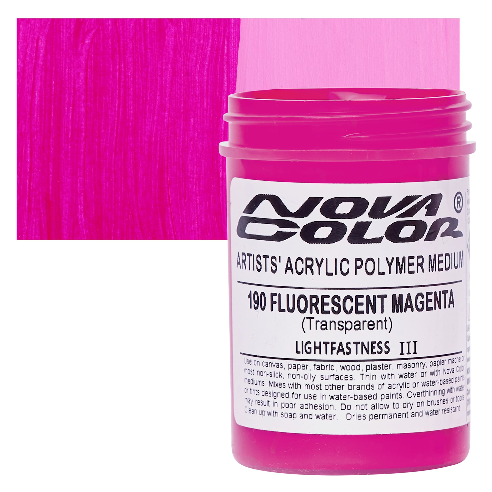 Nova Color Artists’ Acrylic Polymer Paint - Fluorescent Magenta, 118 ml Jar and swatch