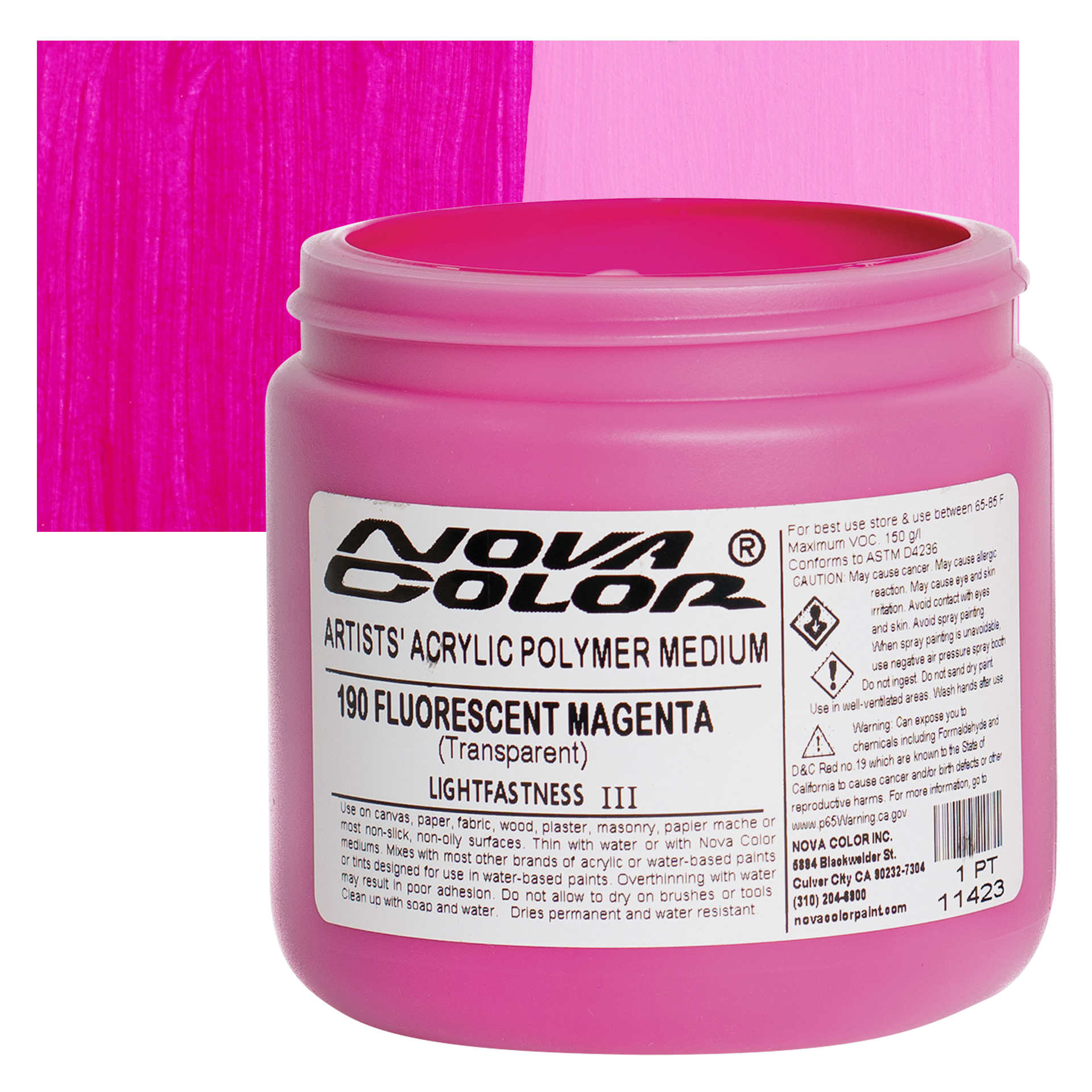 Nova Color Artists’ Acrylic Polymer Paint - Fluorescent Magenta, 473 ml Jar and swatch