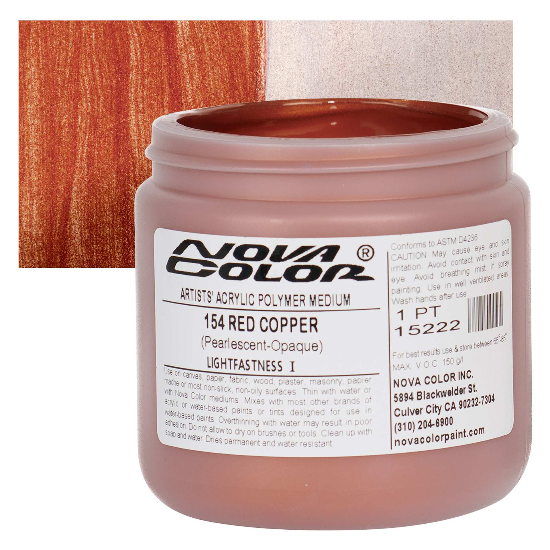 Nova Color Artists’ Acrylic Polymer Paint - Red Copper Pearl, 473 ml Jar and swatch