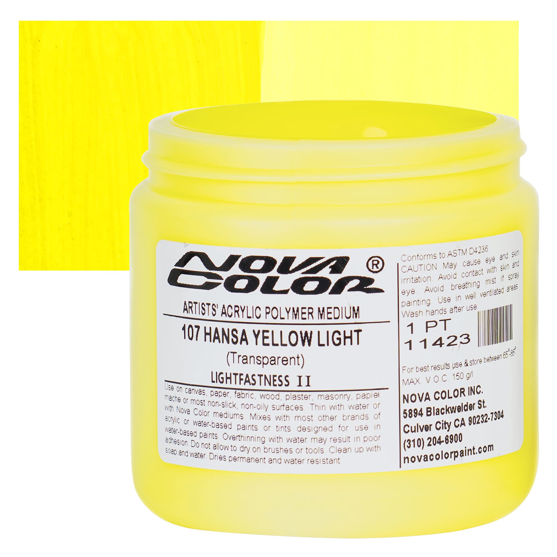 Nova Color Artists’ Acrylic Polymer Paint - Hansa Yellow Light, 473 ml Jar