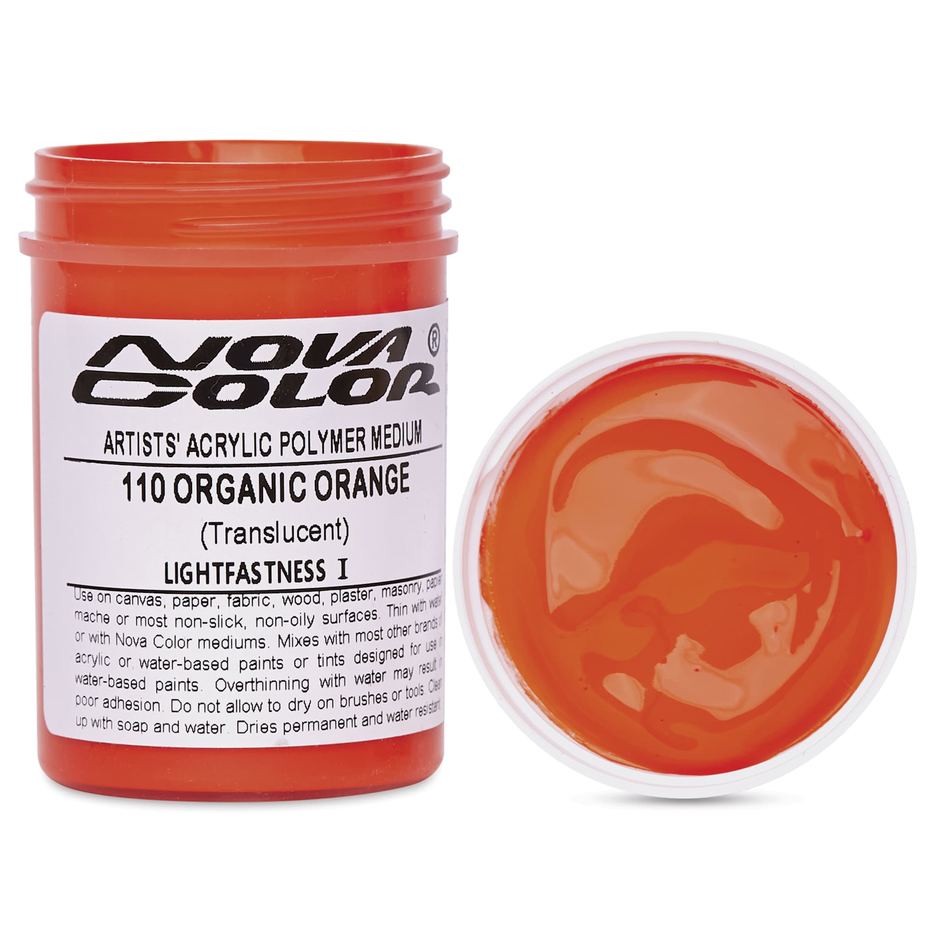 Nova Color Artists’ Acrylic Polymer Paint - Organic Pyrrole Orange, 118 ml Jar