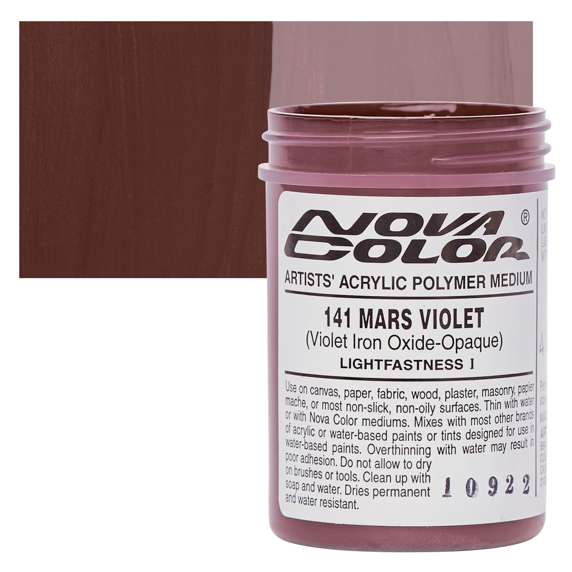 Nova Color Artists’ Acrylic Polymer Paint - Mars Iron Oxide Violet, 118 ml Jar and swatch