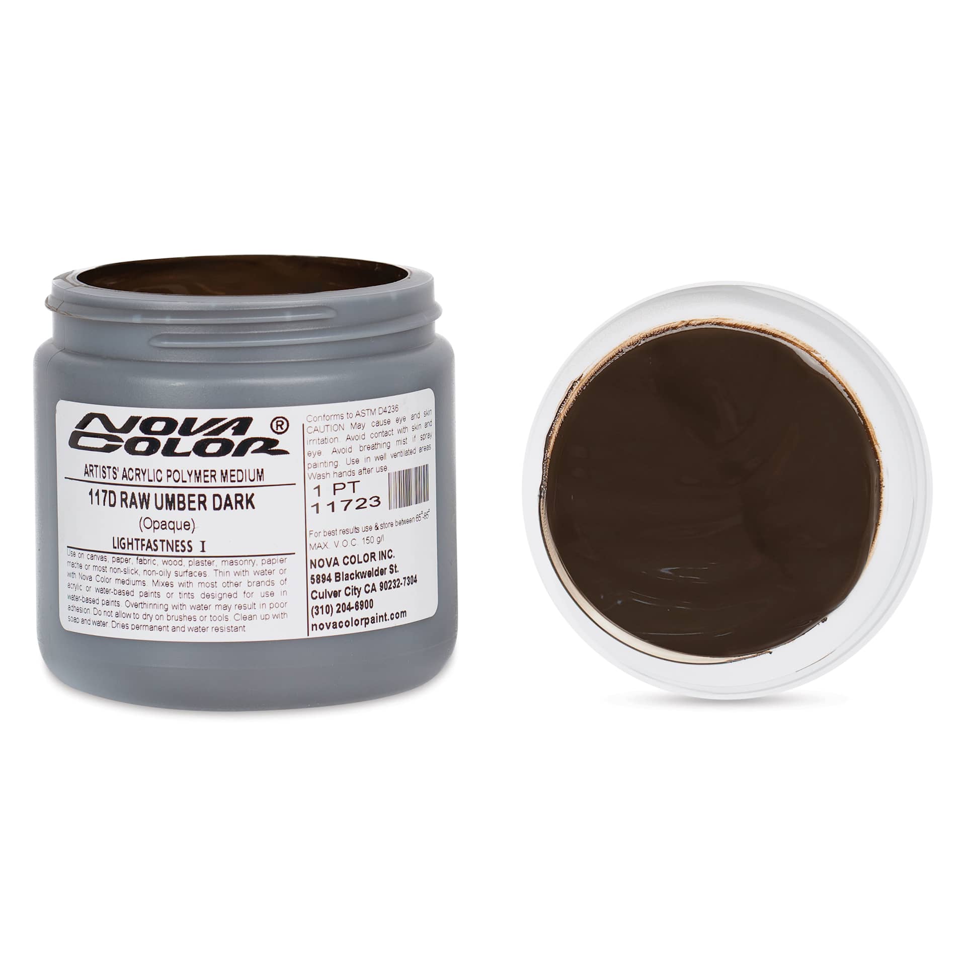 Nova Color Artists’ Acrylic Polymer Paint - Raw Umber Dark, 473 ml Jar