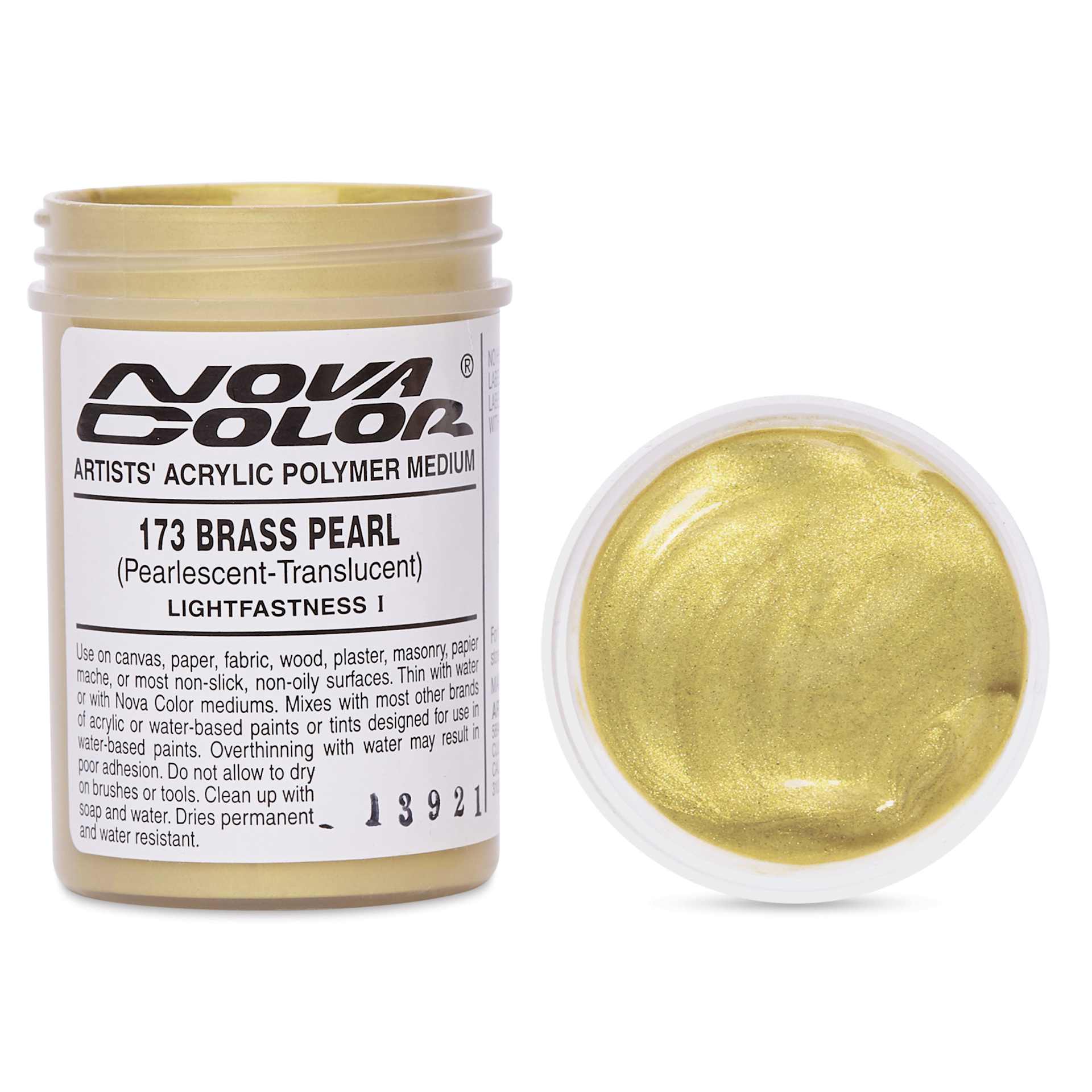 Nova Color Artists’ Acrylic Polymer Paint - Brass Pearl, 118 ml Jar