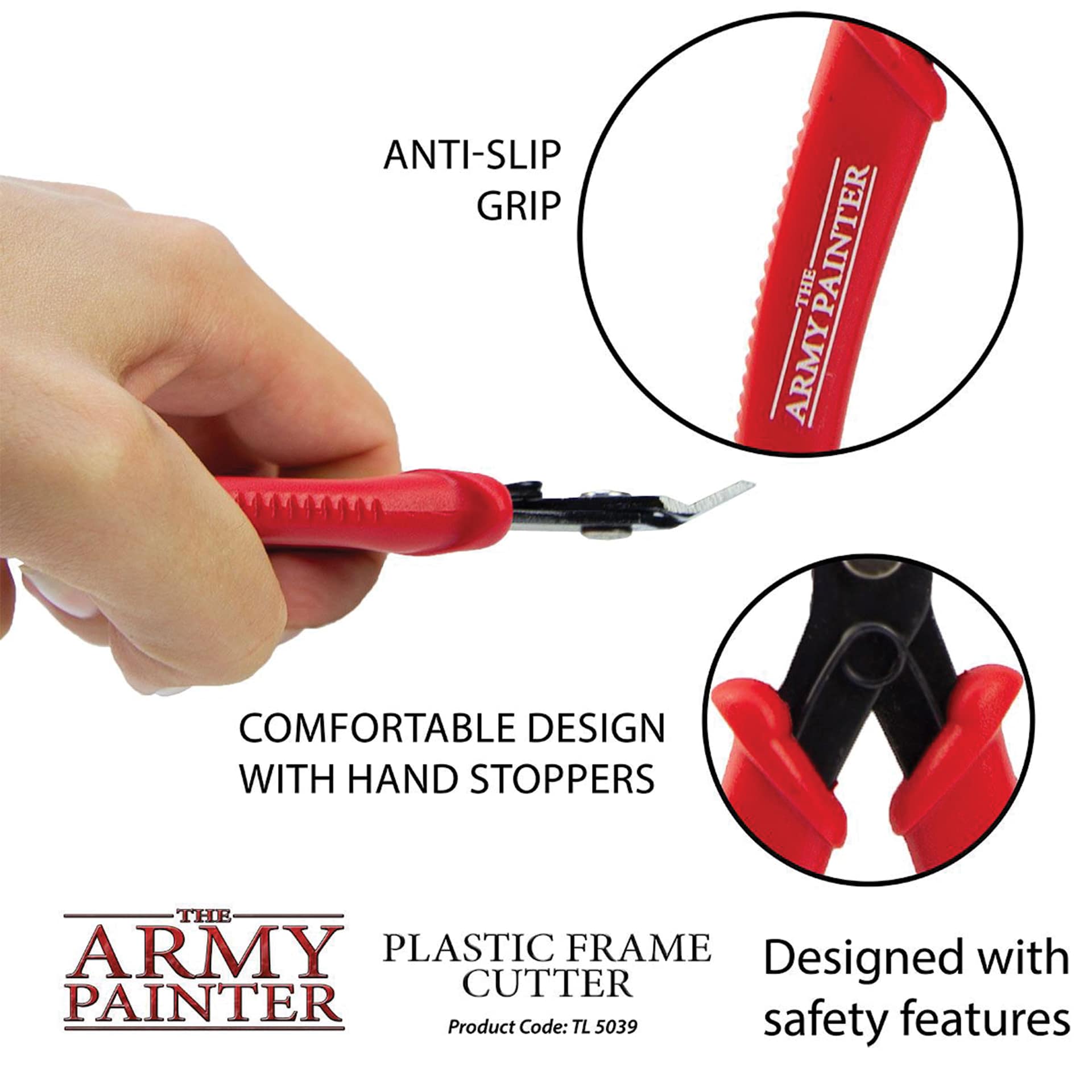 Anti-slip grip. Comfortable design with hand stoppers. Designed with safety features. The Army Painter Plastic Frame Cutter product code tl5039