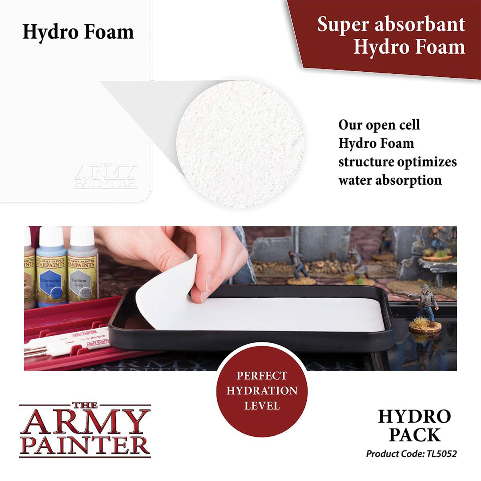 The Army Painter Wet Palette Hydro Pack Refills. Super absorbent hydro foam. Our open cell hydro foam structure optimizes water absorption. Perfect hydration level. product code: 5052