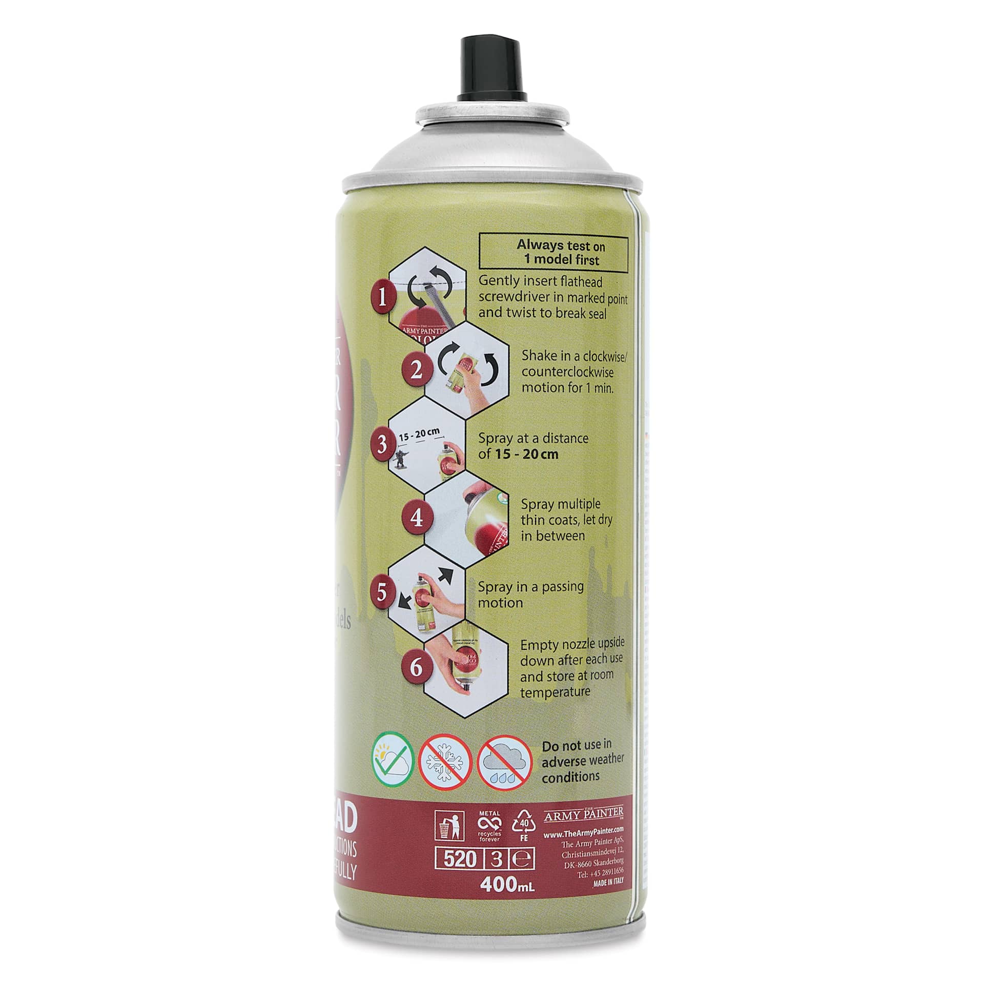 The Army Painter Color Primer - Base Matte White, 400 ml side of can