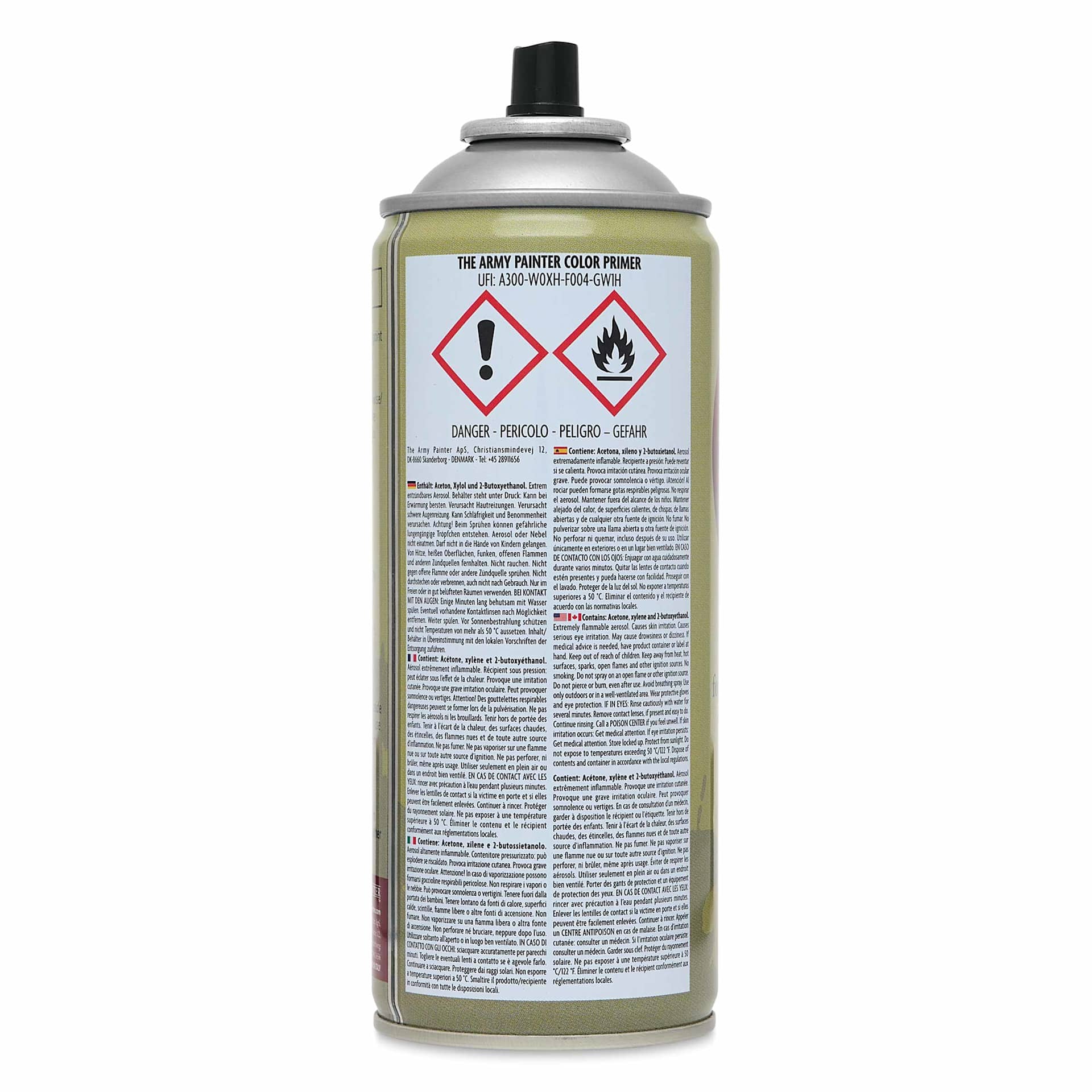 The Army Painter Color Primer - Angel Green, 400 ml back of can