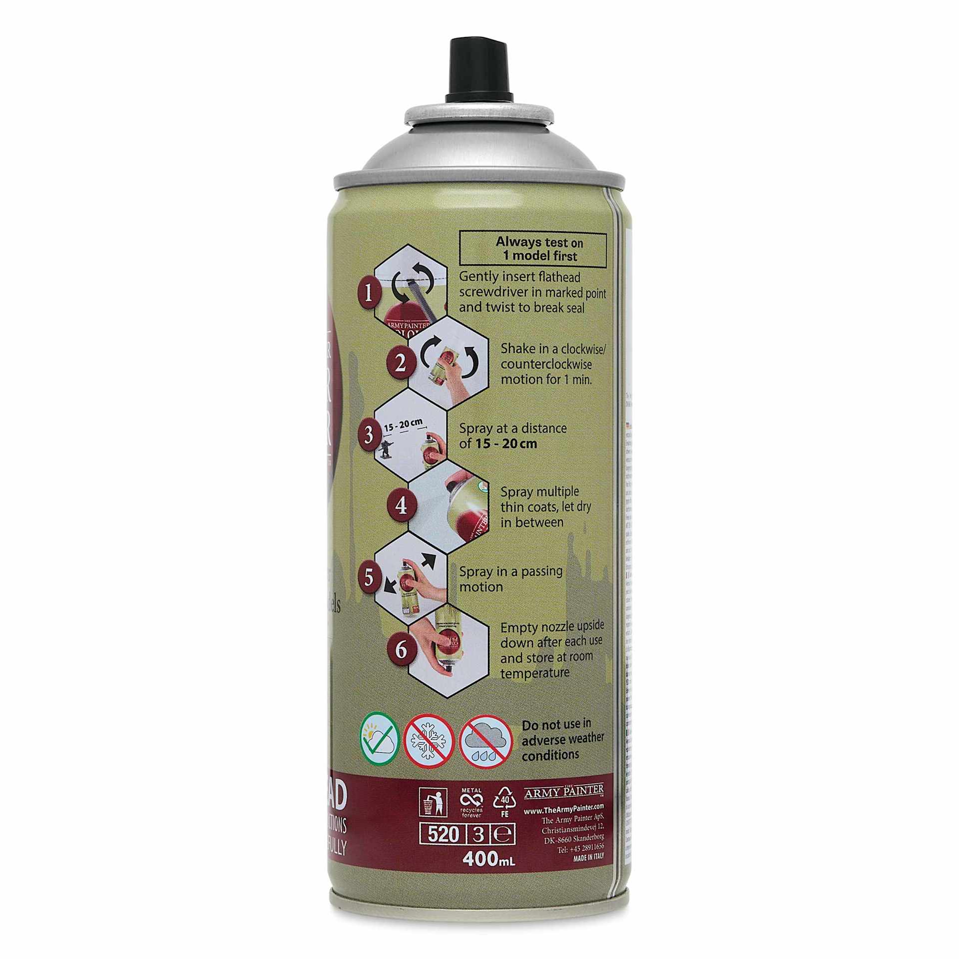 The Army Painter Color Primer - Angel Green, 400 ml side of can