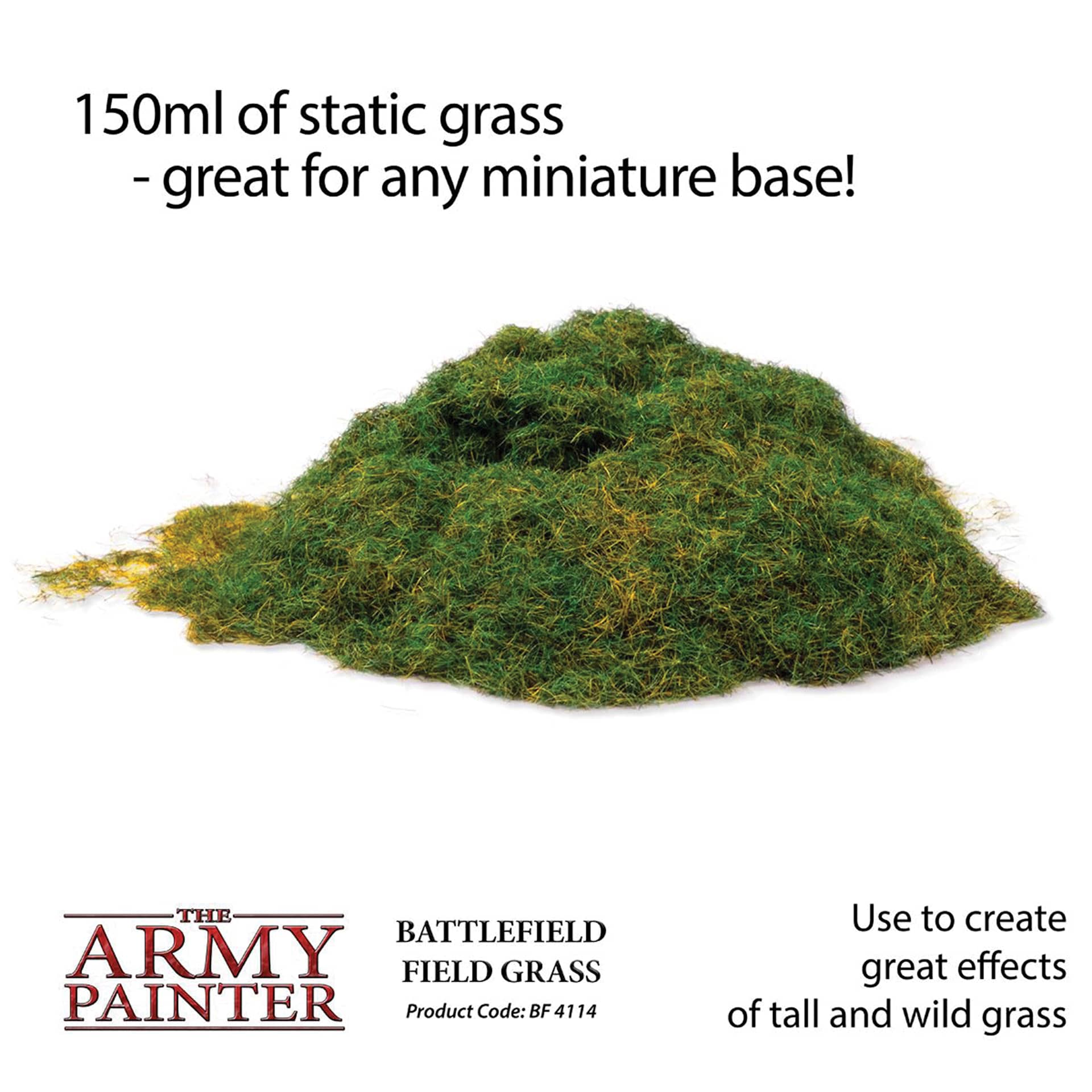 Battlefield Field Grass BF4114. 150 ml of static grass - great for any miniature base! Use to create great effects of tall and wild grass.