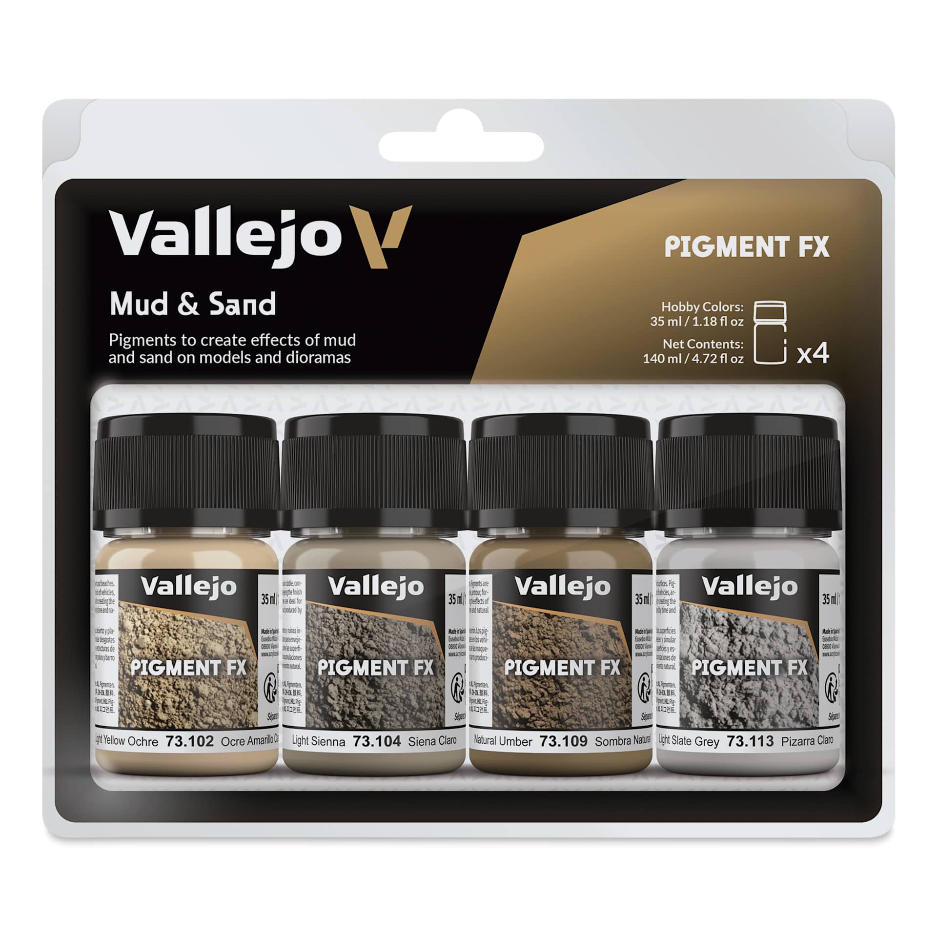 Vallejo Pigment FX Set - Set of 4, Mud and Sand, 35 ml front of package
