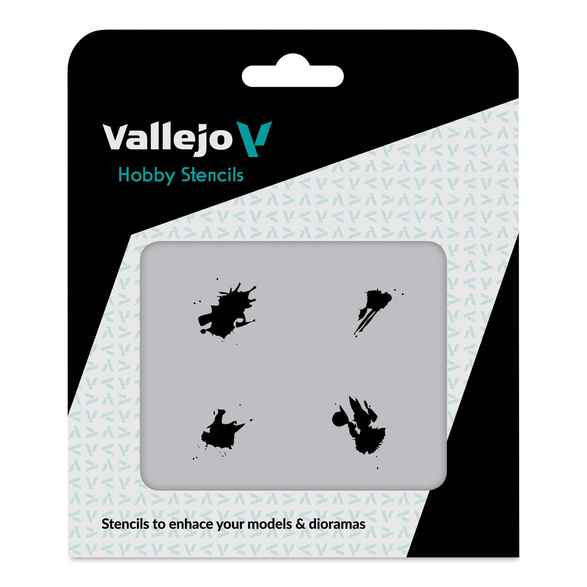 Vallejo Spills and Stains Hobby Stencil - Petrol Spills front of packaging