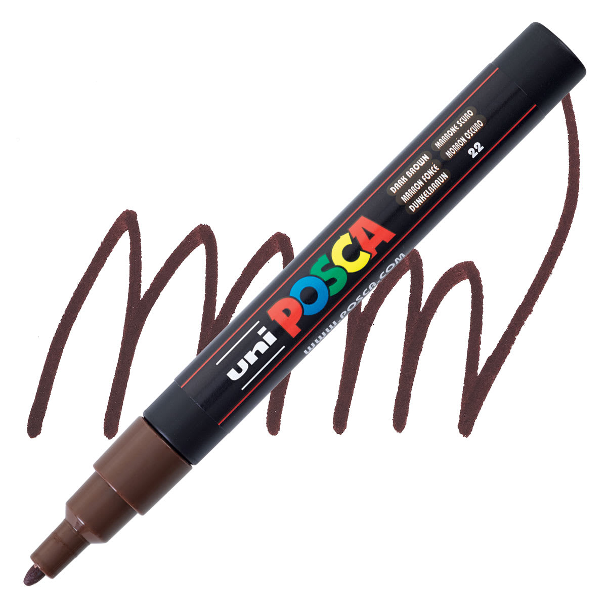 Posca Paint Marker - Dark Brown, Fine, Bullet Tip, 0.9 mm - 1.3 mm - marker and swatch Posca Paint Marker - Dark Brown, Fine, Bullet Tip, 0.9 mm - 1.3 mm - marker and swatch