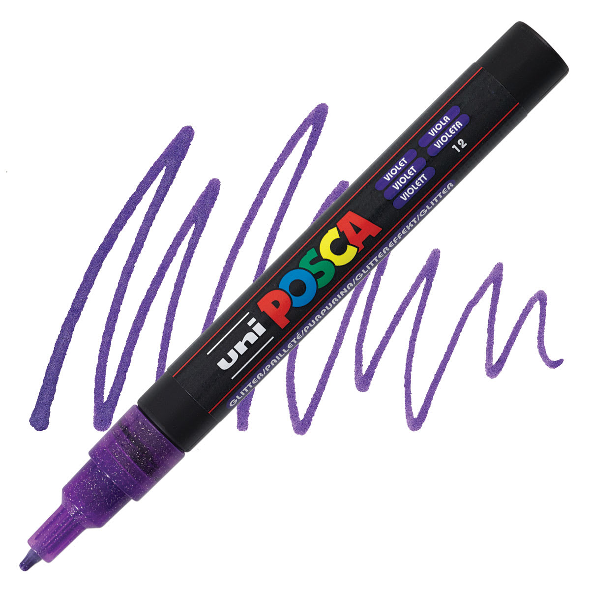 Posca Paint Marker - Glitter Violet, Fine, Bullet Tip, 0.9 mm - 1.3 mm - marker marker and swatch