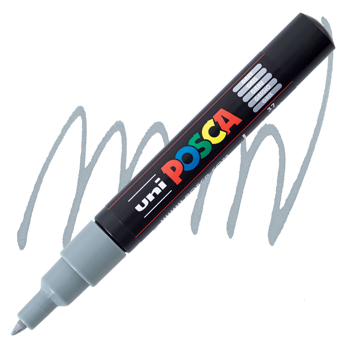 Posca Paint Marker - Grey, X-Fine, Bullet Tip, 0.7 mm - marker and swatch