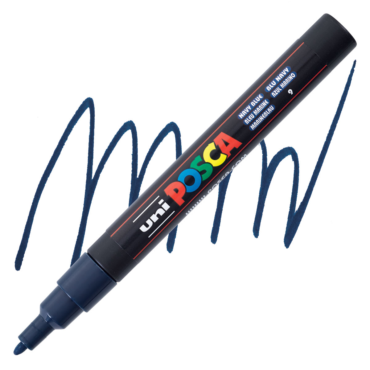 Posca Paint Marker - Navy Blue, Fine, Bullet Tip, 0.9 mm - 1.3 mm - marker and swatch