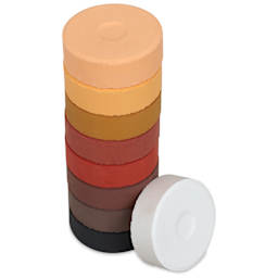 Blick Essentials Tempera Cakes - Set of 9, Large, Portrait Colors, stack of cakes with one on the side
