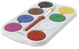 Richeson Tempera Cakes - Set of 8 with Tray and Brush, Assorted Colors, Large Cakes