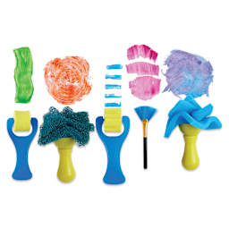 Faber-Castell Young Artist Texture Painting Set - 5 Brushes shown with swatch patterns