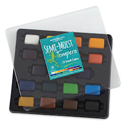 Richeson Semi-Moist Tempera Cake - Small Square 19-Color Set with Tray and Lid