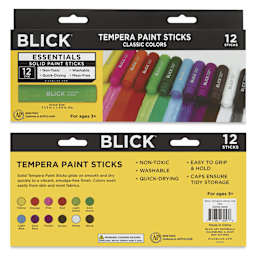 Blick Essentials Tempera Paint Sticks - Set of 12, front and back of packaging
